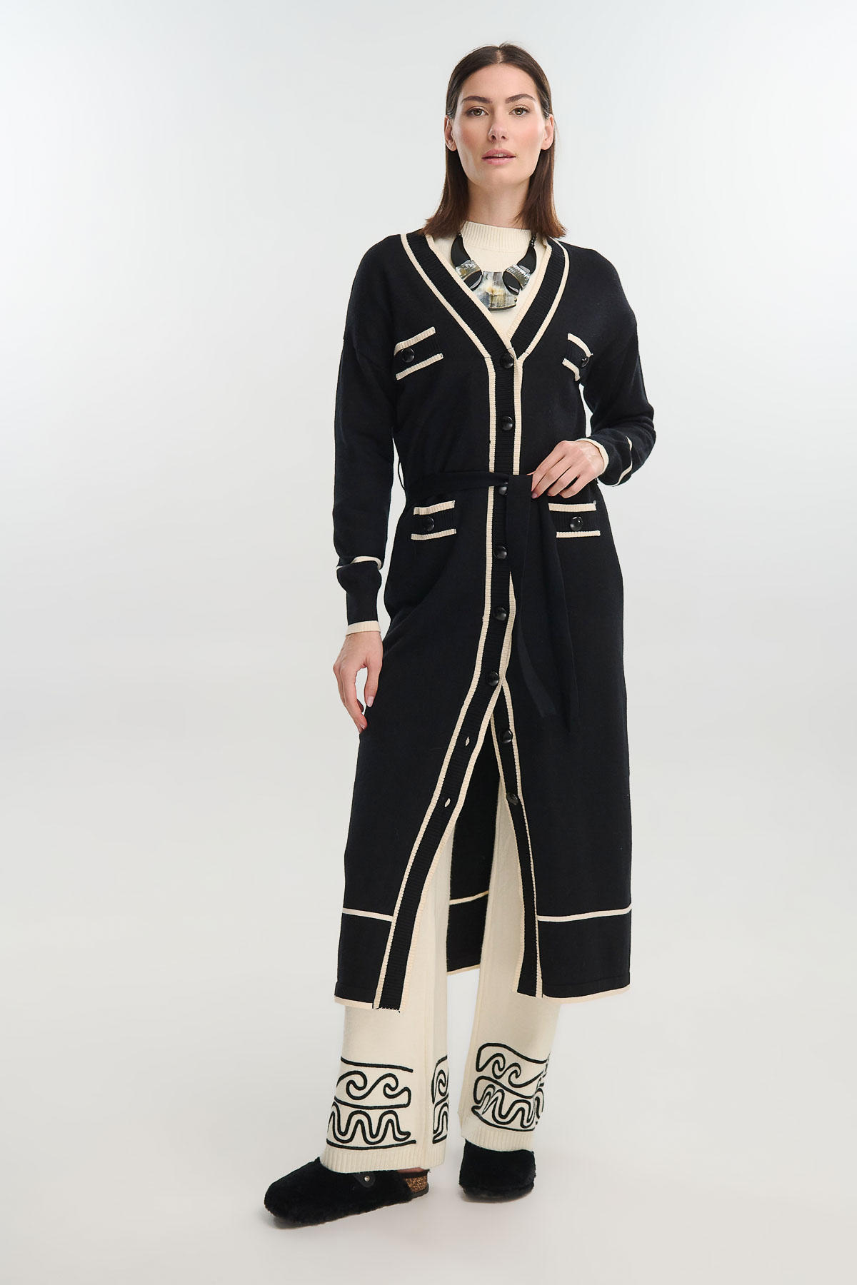 Φόρεμα πλεκτό midi με κουμπιά - Μαύρο, One_size