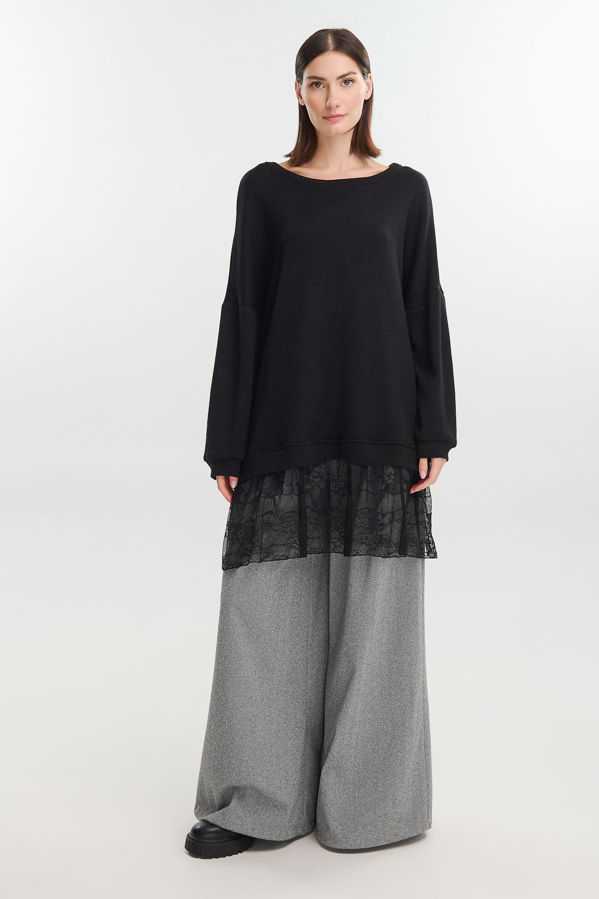 Φόρεμα πλεκτό τελείωμα δαντέλα - Μαύρο, One_size