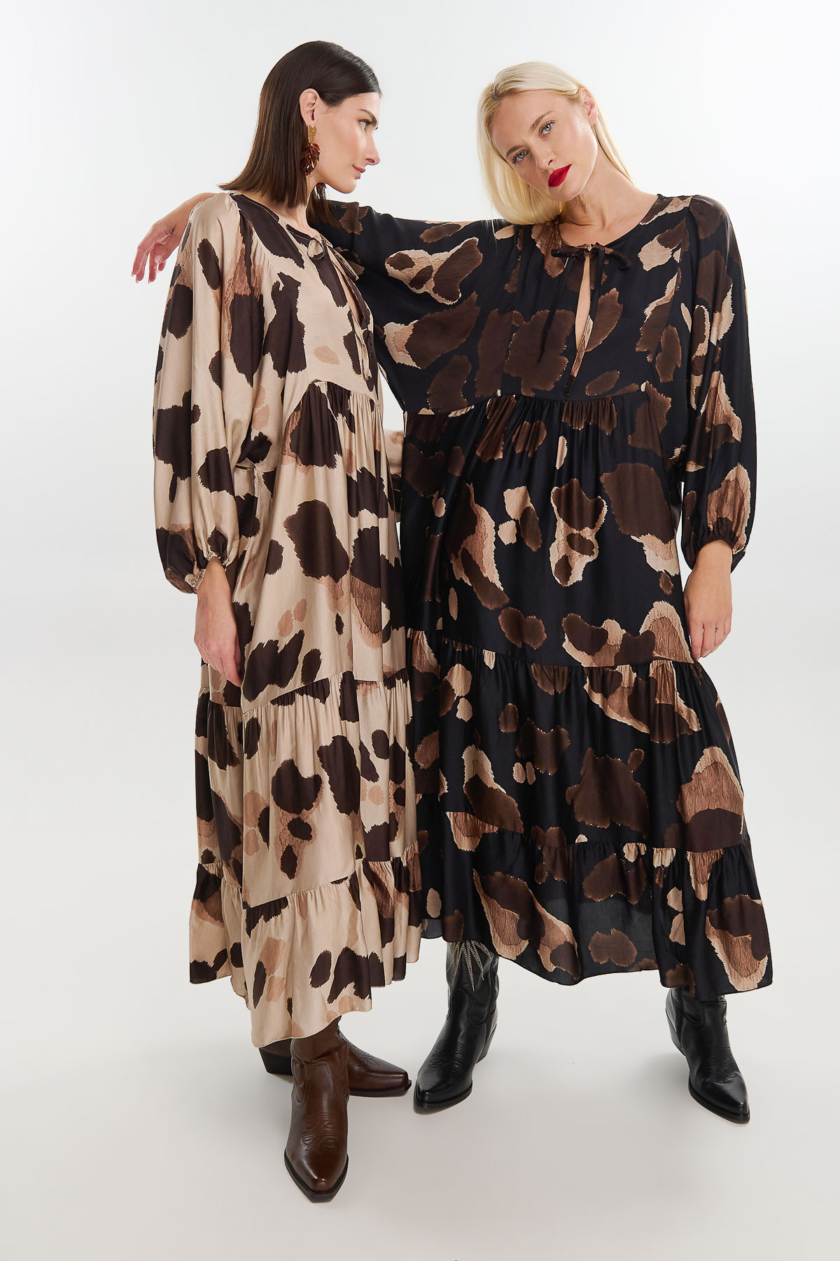 Dress maxi silk cow print - Μαύρο, One_size