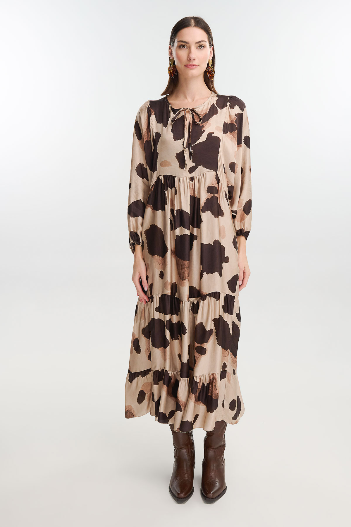 Dress maxi silk cow print - Μπεζ, One_size