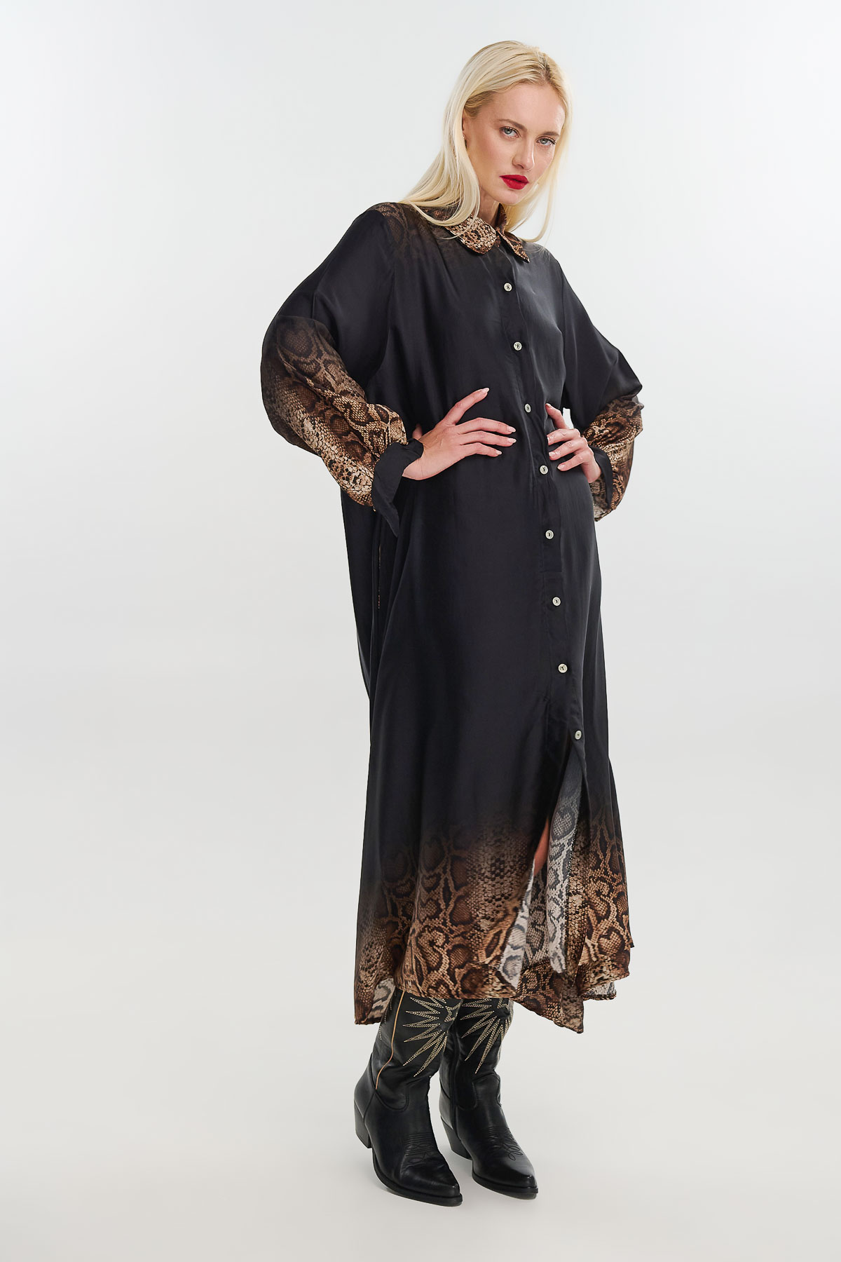 Dress maxi silk snake print - Μαύρο, One_size