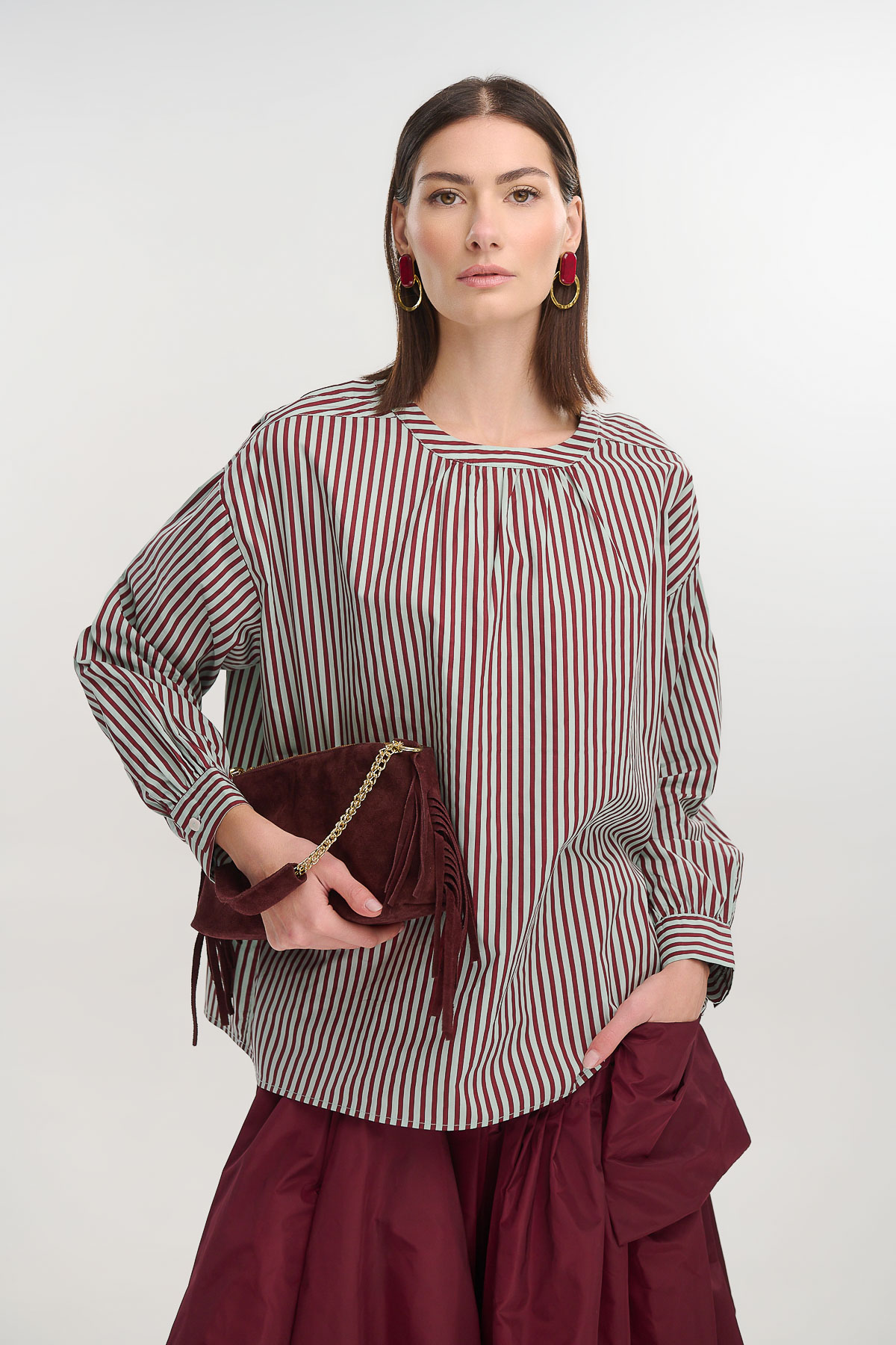 Πουκάμισο βαμβακερό ριγέ - Μπορντό, One_size