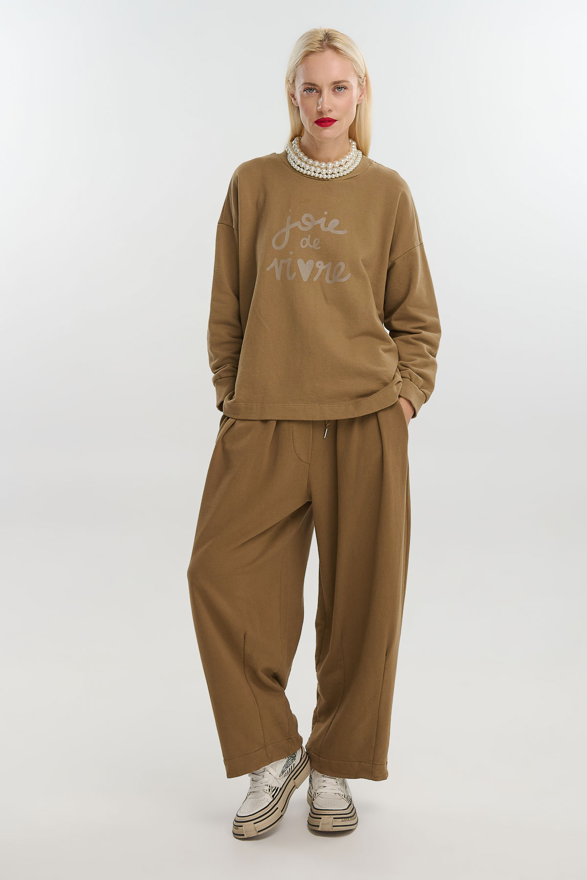 Μπλούζα φούτερ βαμβακερή - Μπεζ, One_size