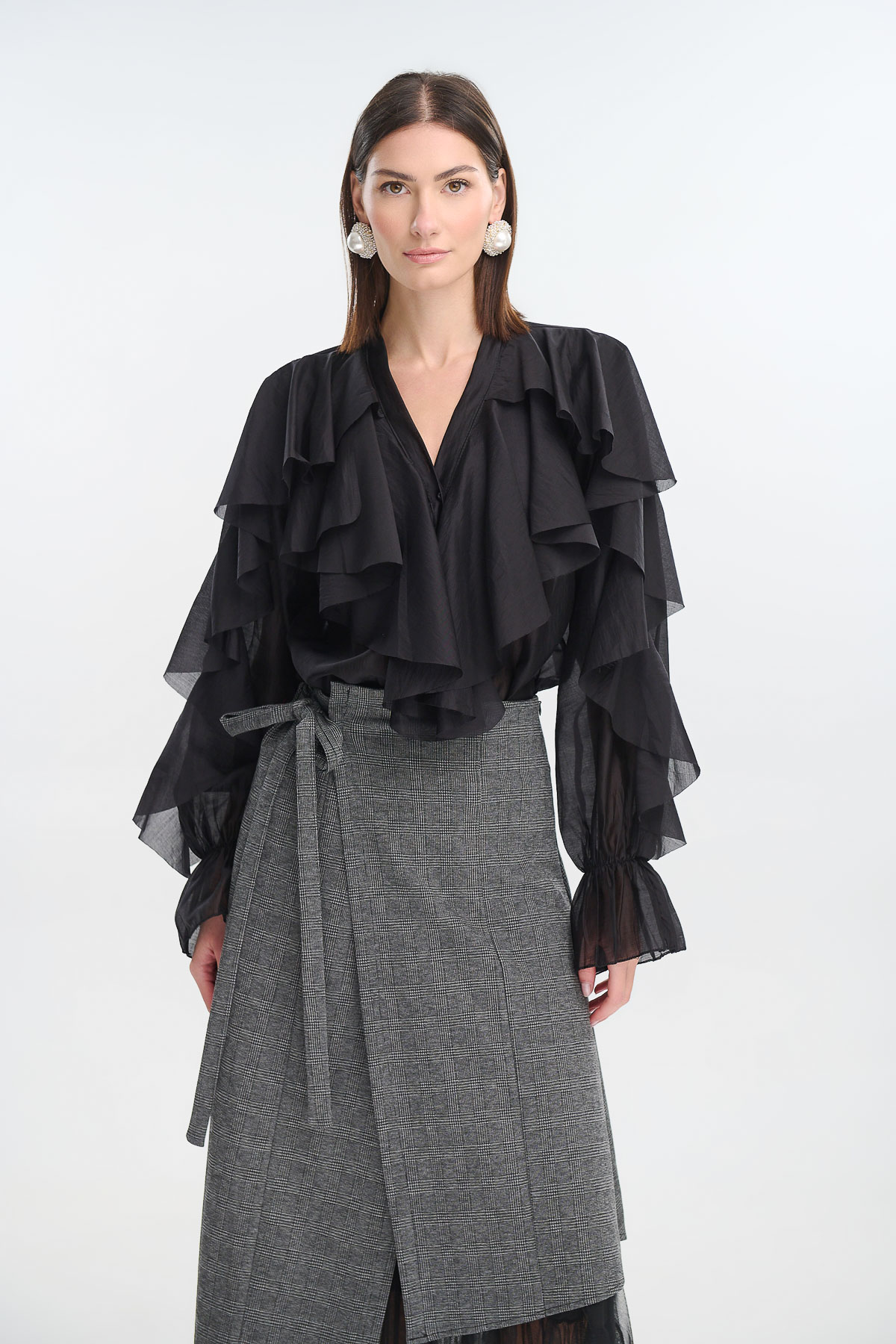 Πουκάμισο see through με βολάν - Μαύρο, One_size