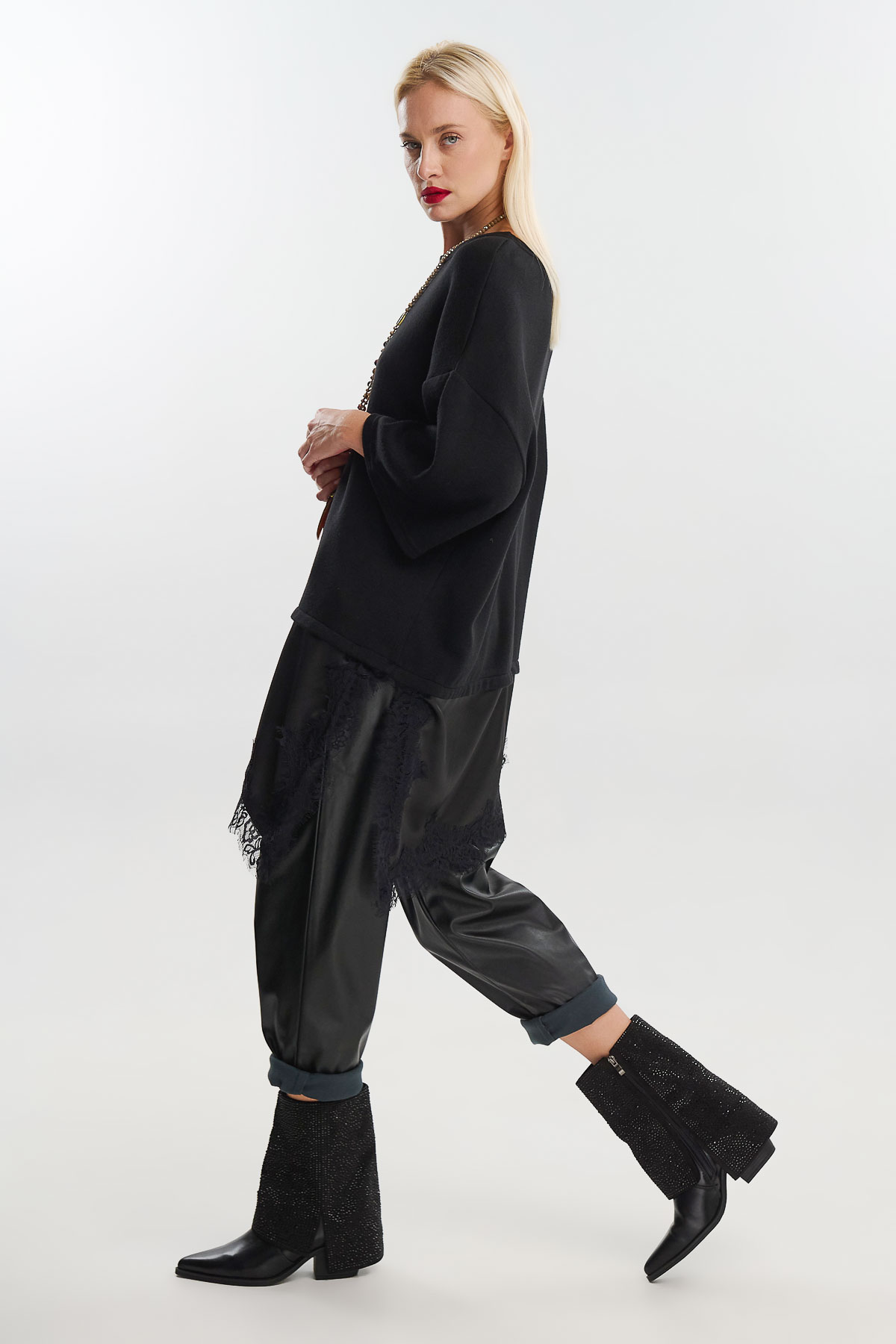 Μπλούζα φούτερ σατέν δαντέλα - Image 3