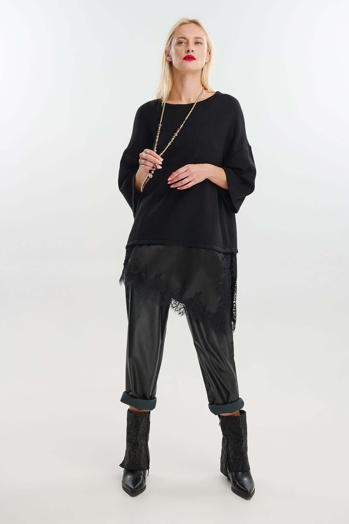 Μπλούζα φούτερ σατέν δαντέλα - Image 4