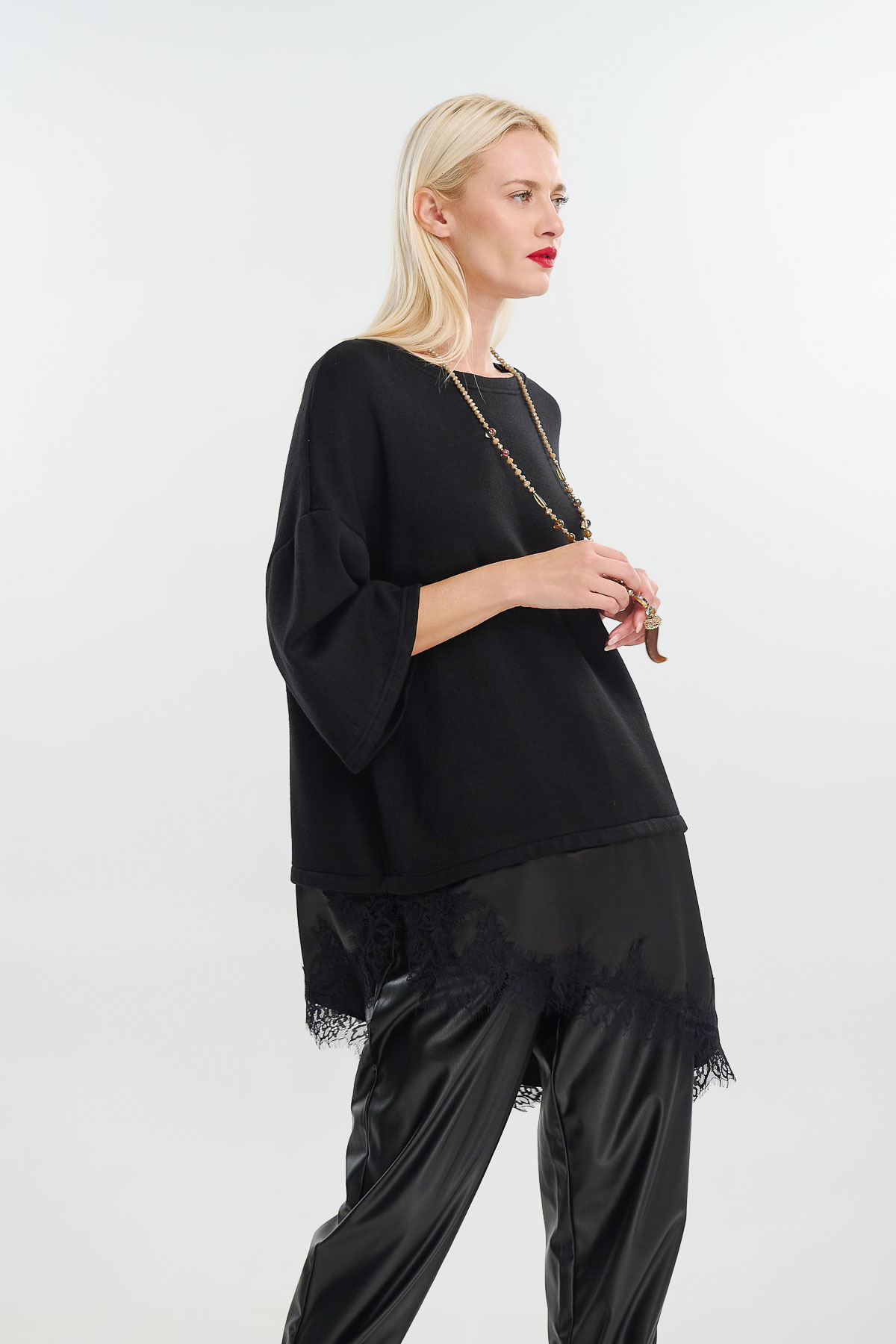 Μπλούζα φούτερ σατέν δαντέλα - Image 5