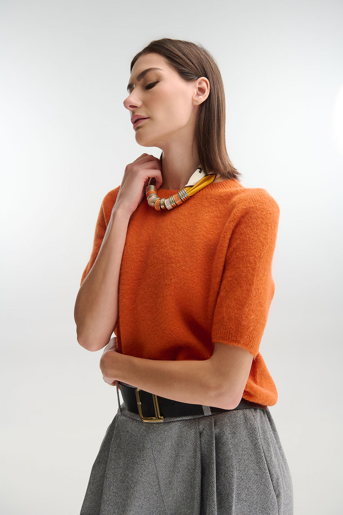 Πουλόβερ απο μαλλί αλπακά κοντομάνικο - Πορτοκαλί, One_size