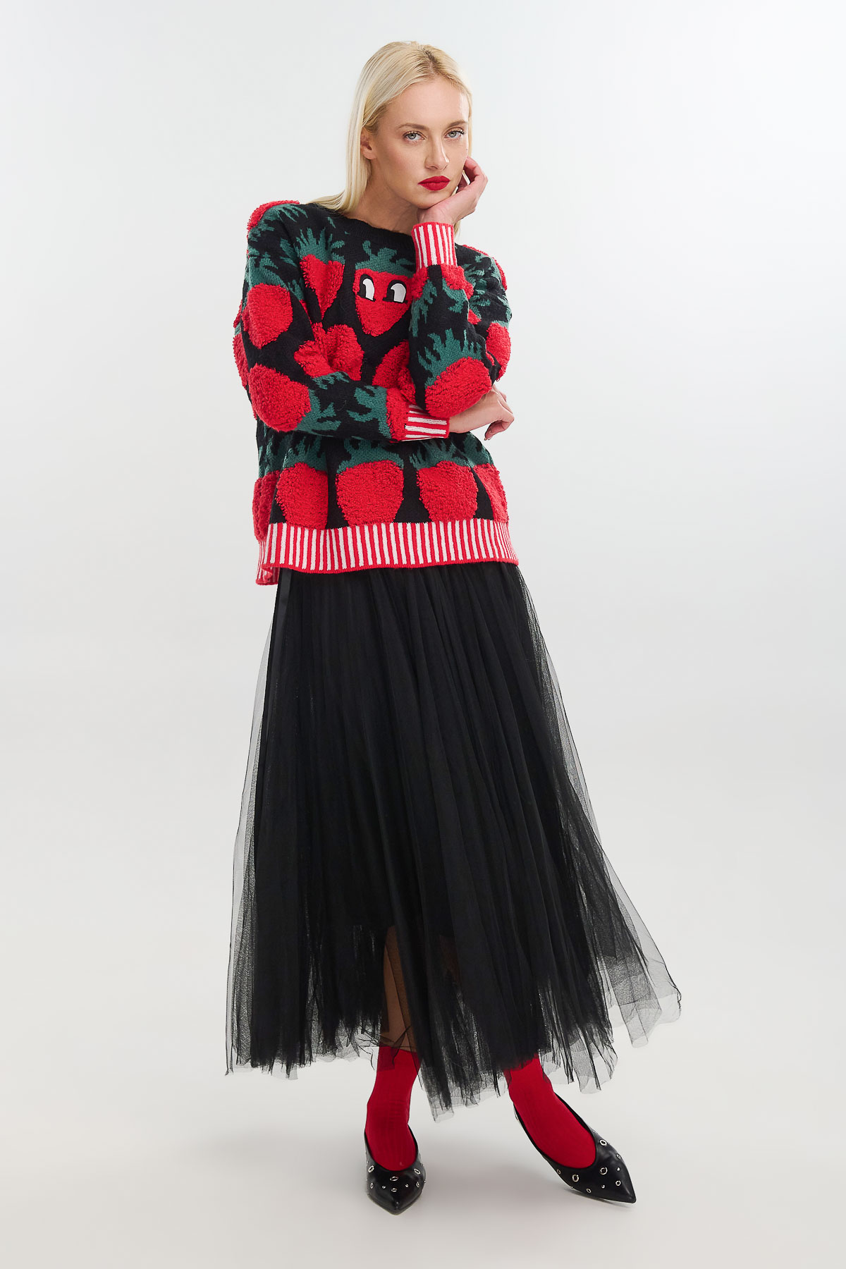 Pullover 3D strawberry - Μαύρο, One_size