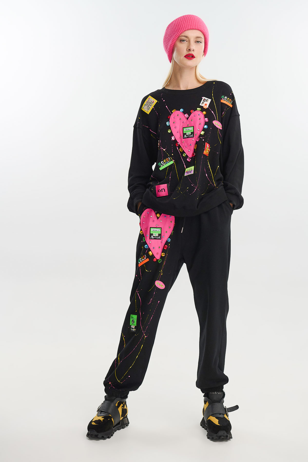 Μπλούζα φούτερ κέντημα κρύσταλλα και στρας - Μαύρο, One_size