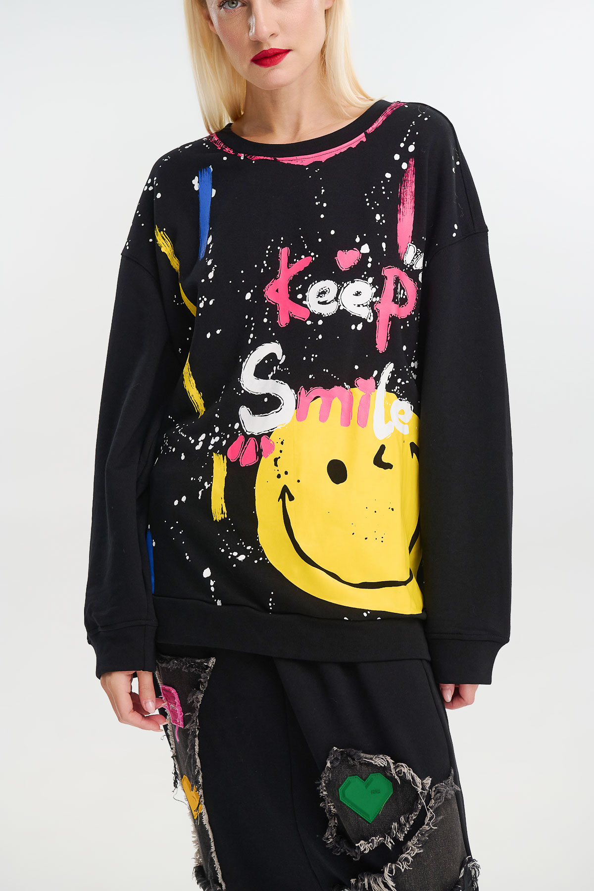 Μπλούζα φούτερ Smiley paint - Μαύρο, One_size