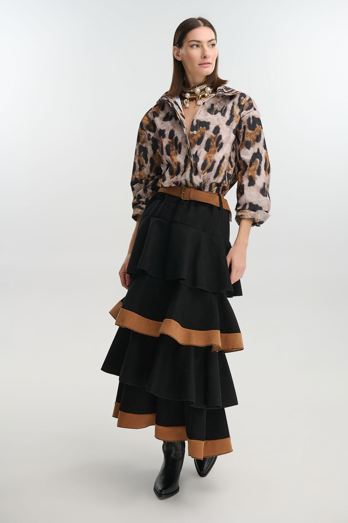 Φούστα με βολάν κοτλέ - Μαύρο, One_size