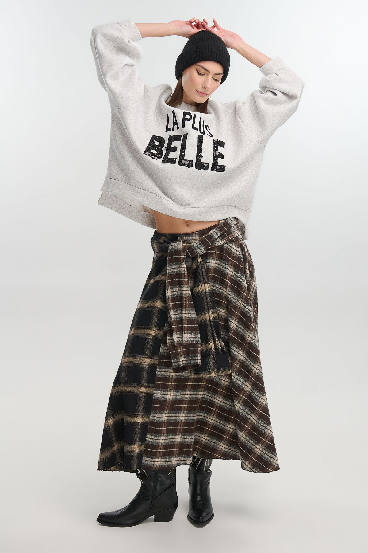 Φούστα καρό με δέσιμο - Μαύρο, One_size