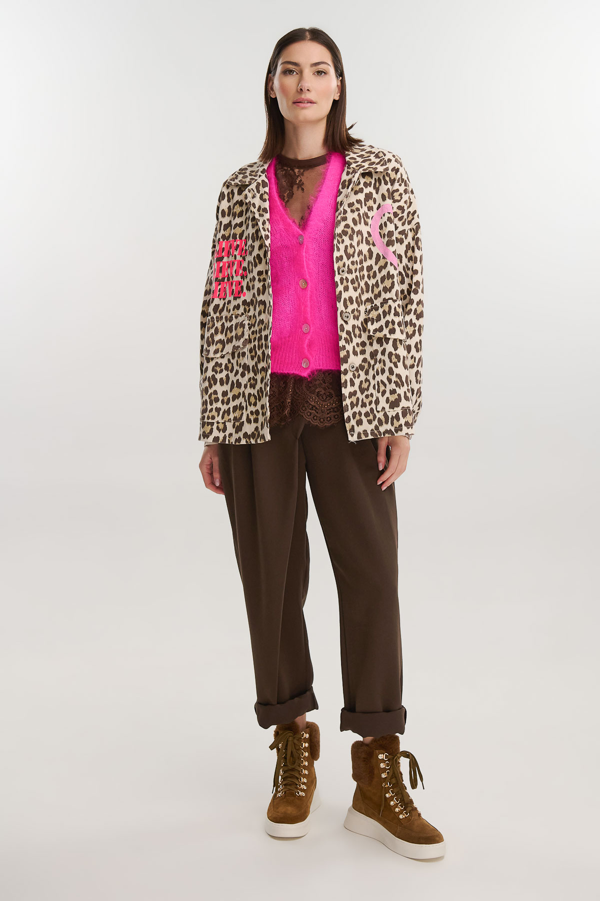 Jacket denim leopard print