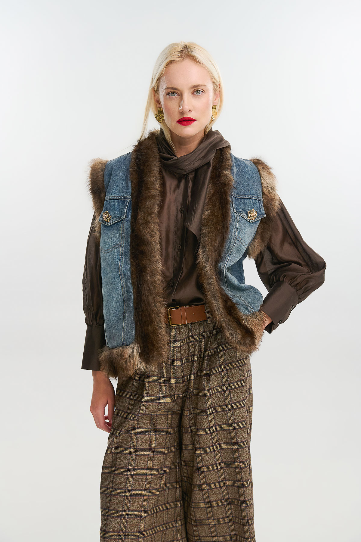 Jacket vest denim eco fur - Image 3