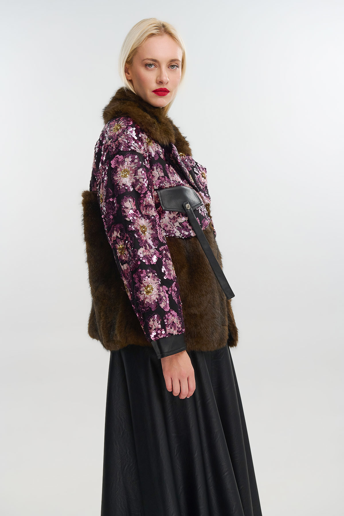 Jacket eco fur sequin - Ροζ, One_size