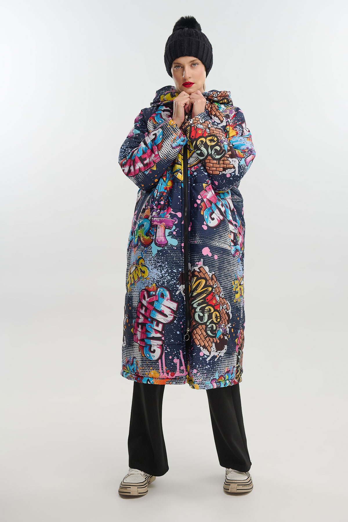 Jacket puffer long wall graffiti - Πολύχρωμο, One_size