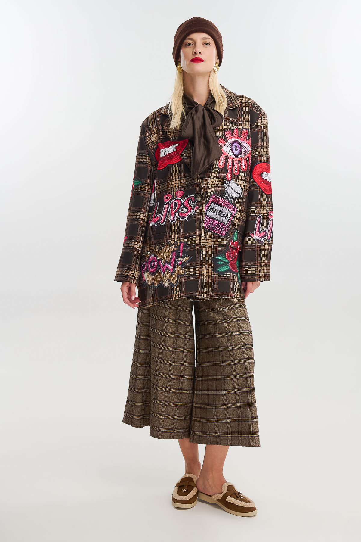 Σακάκι oversized lips plaid - Καφέ, One_size