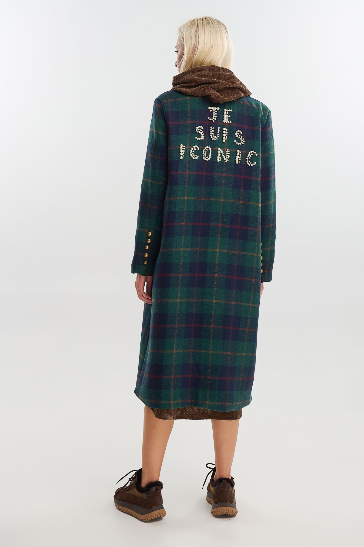 Παλτό καρό κέντημα Je suis iconic - Πράσινο, One_size