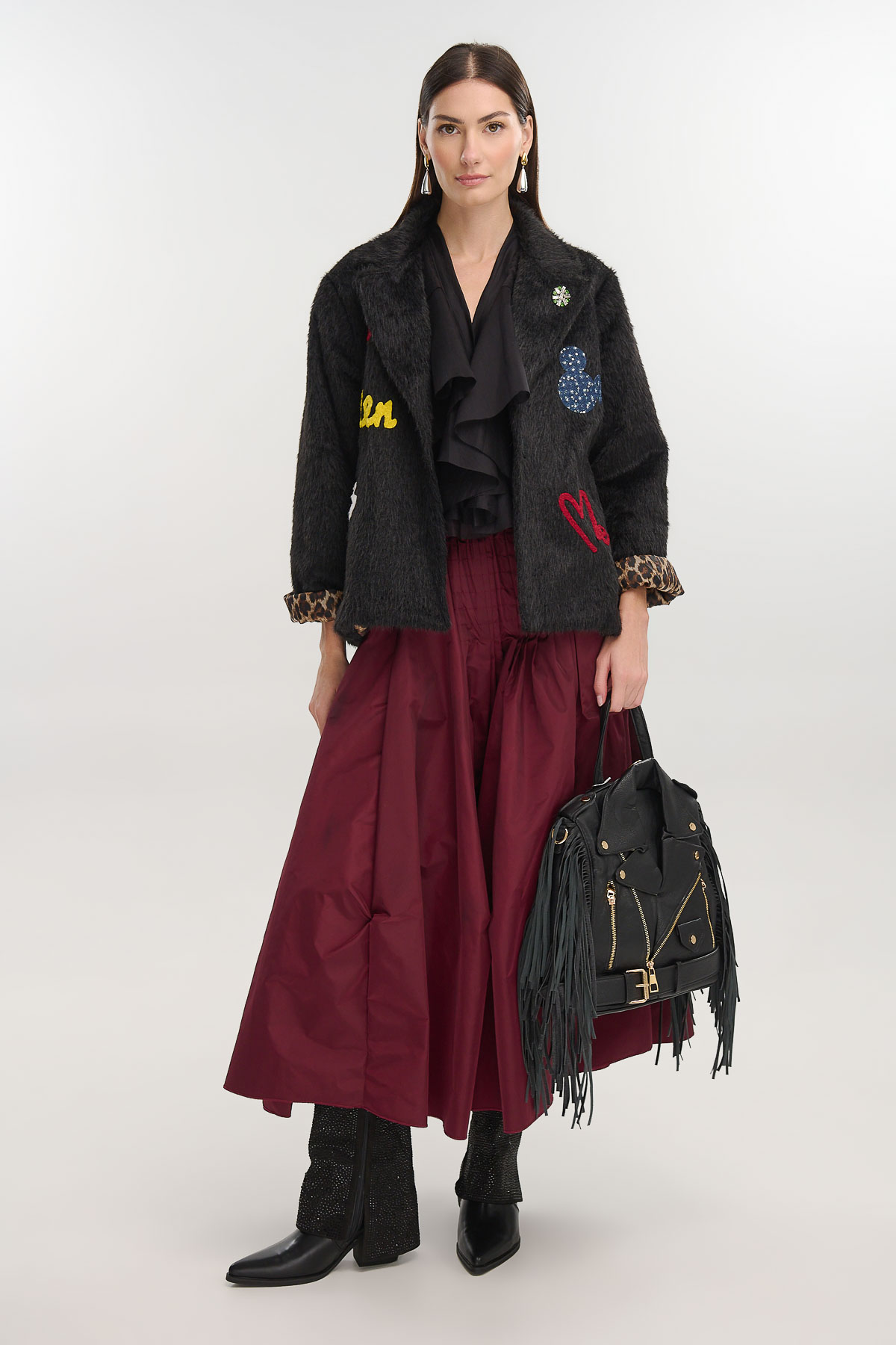 Jacket eco fur patches - Μαύρο, One_size