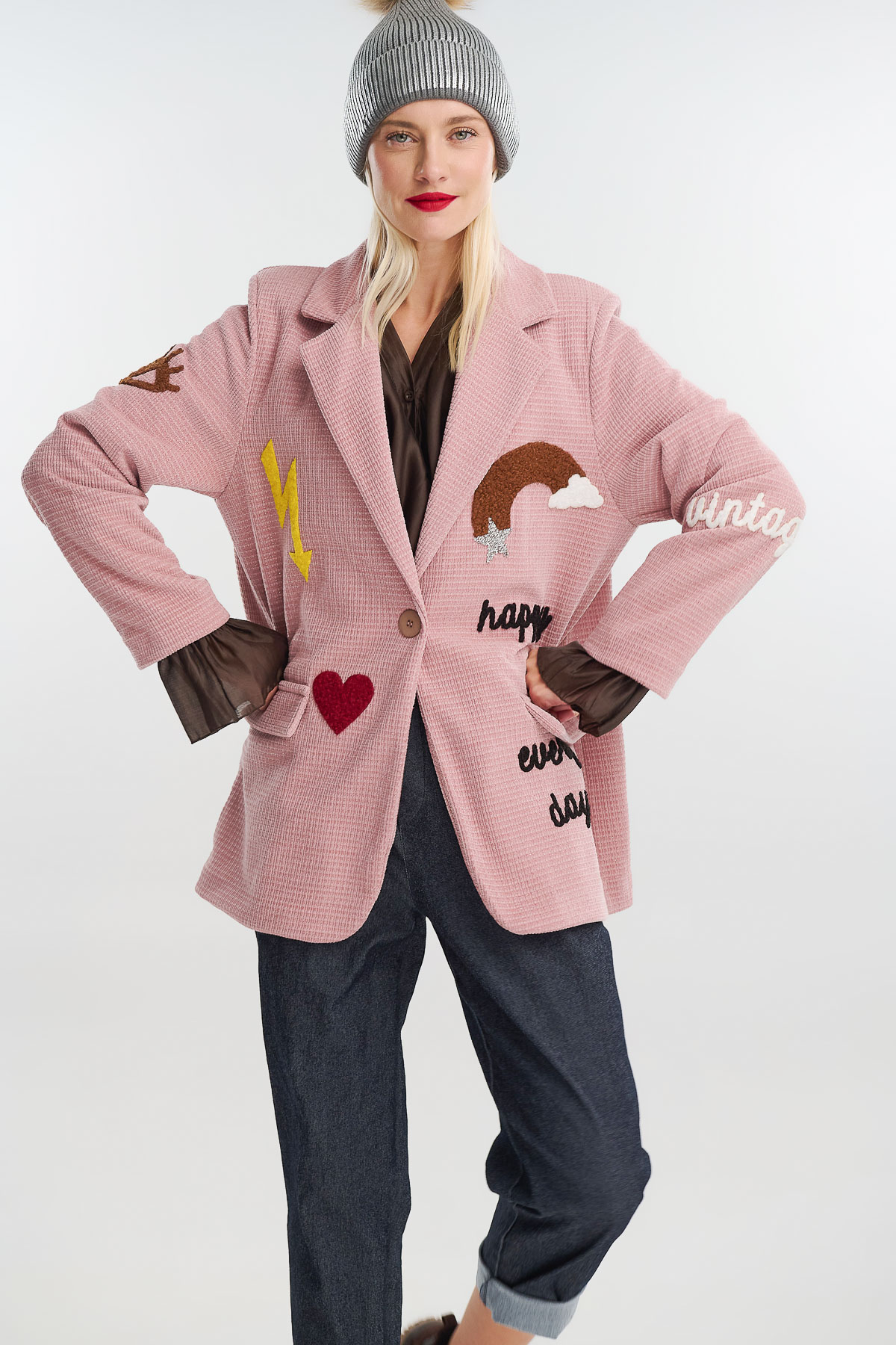 Σακάκι κοτλέ με patches - Ροζ, One_size