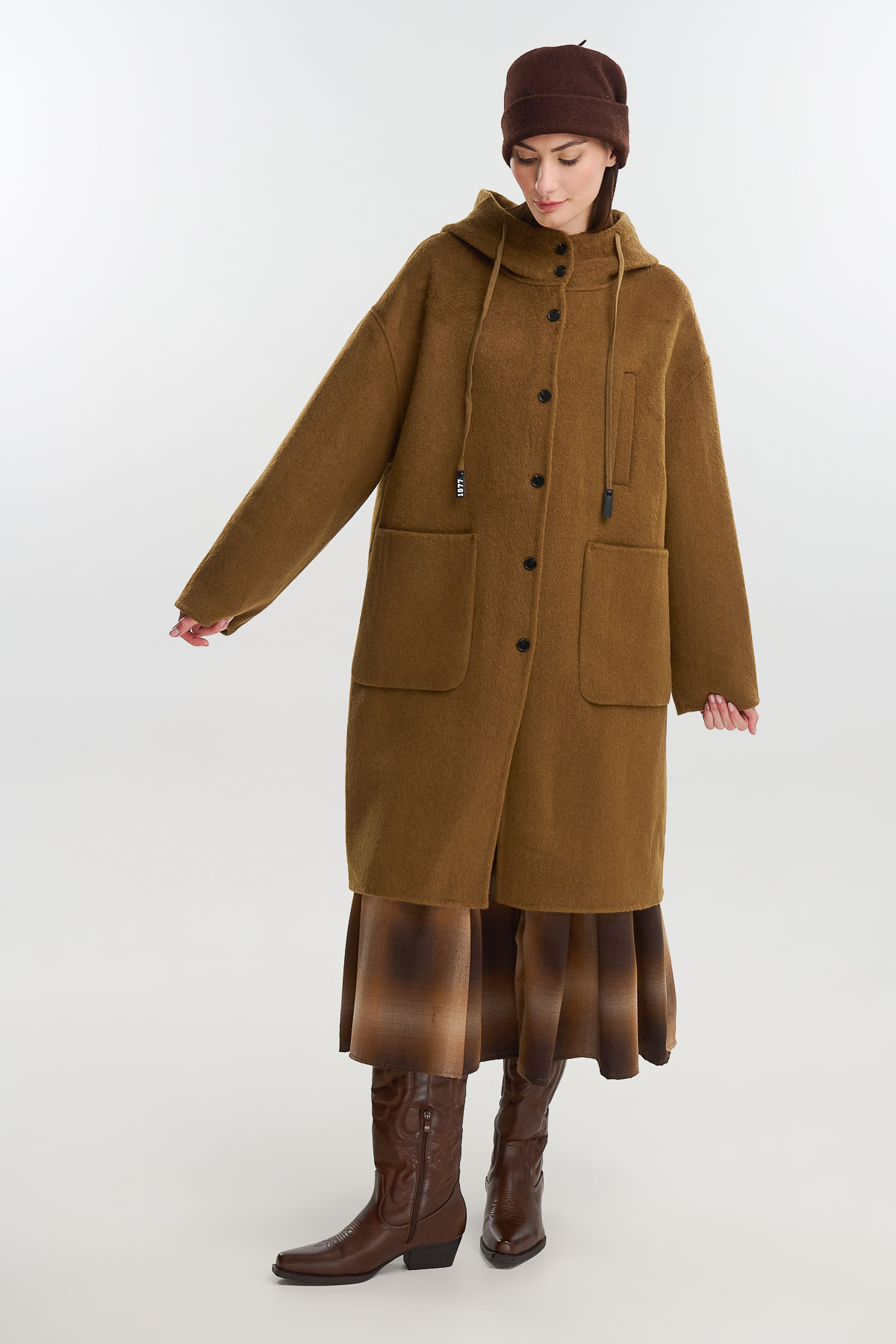 Παλτό μάλλινο με κουμπιά teddy - Καφέ, One_size