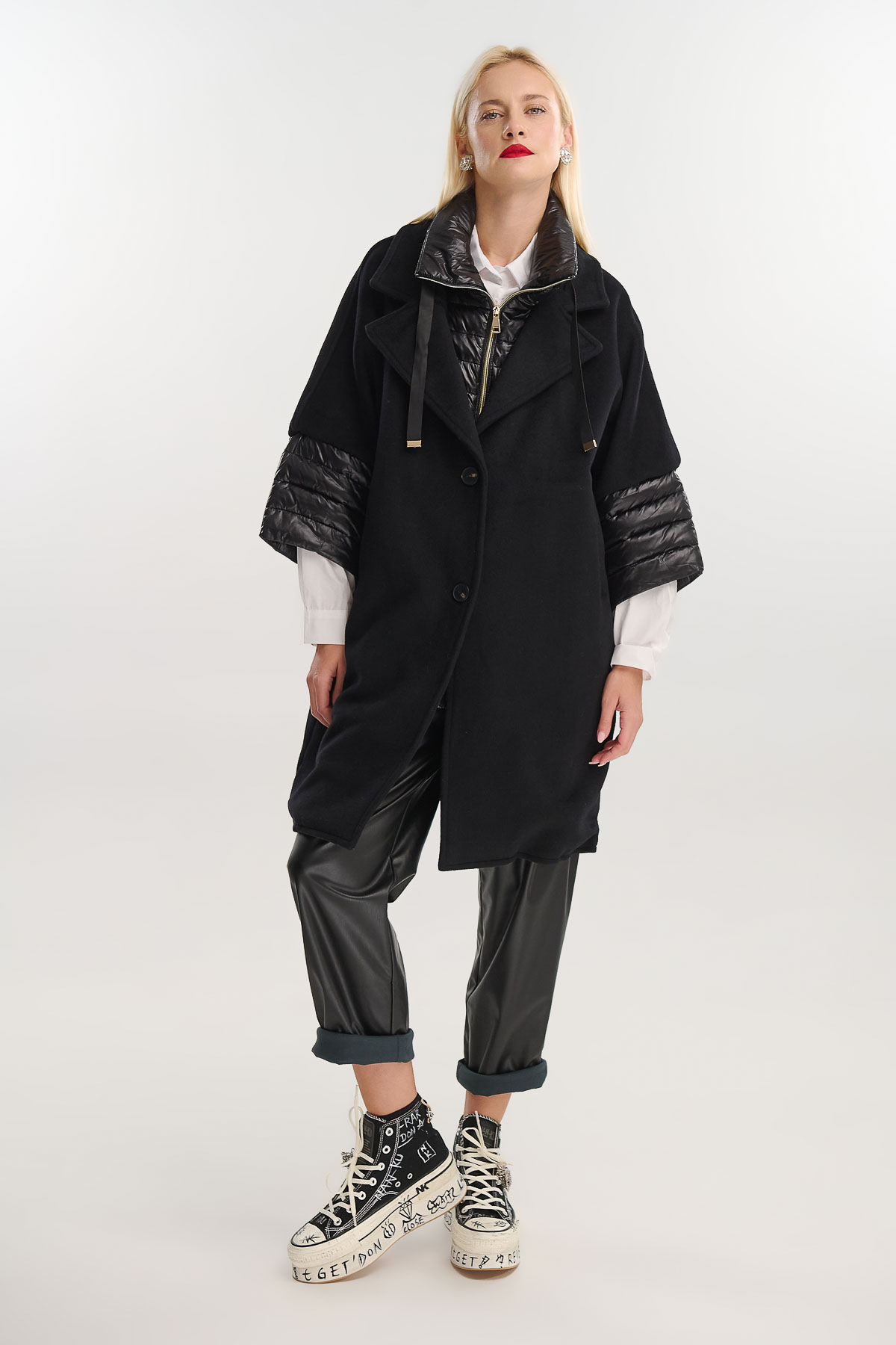 Παλτό 2 υφασμάτων - Μαύρο, One_size