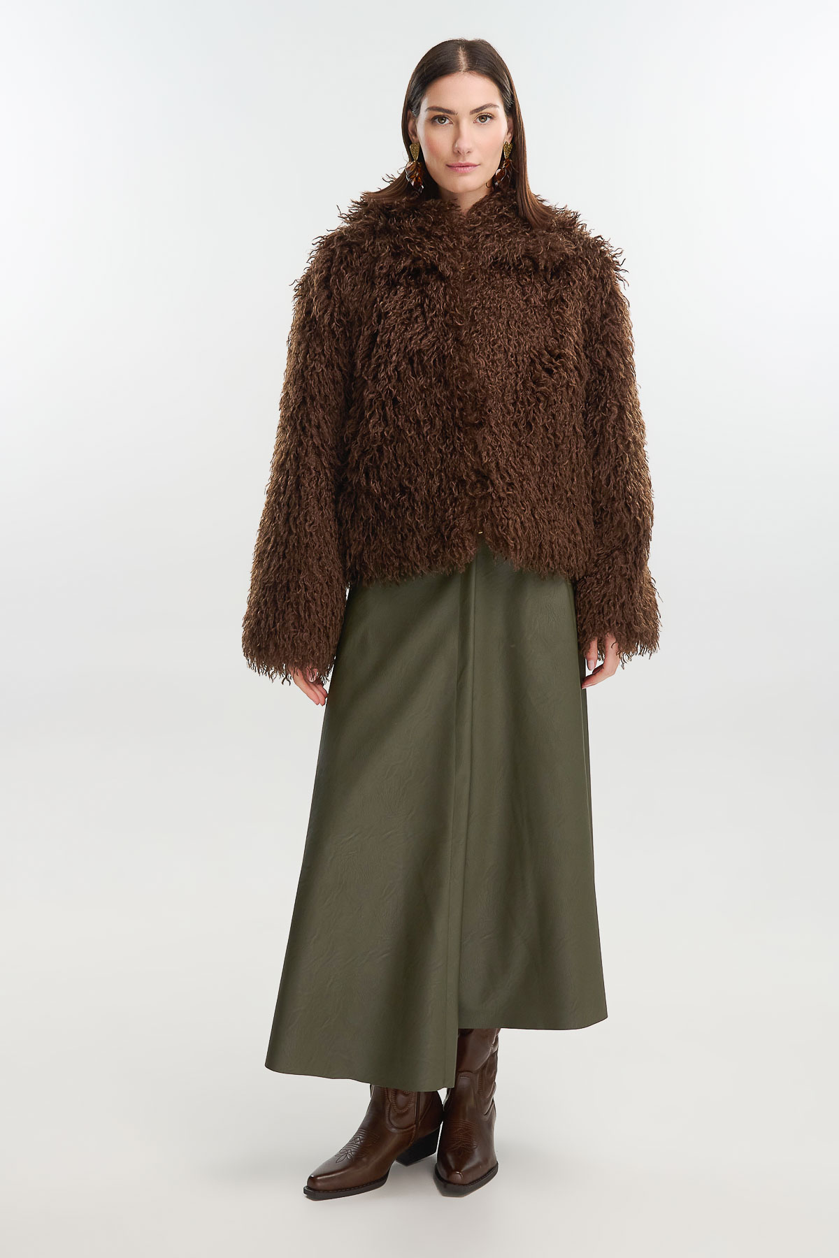 Jacket eco fur fluffy - Καφέ, M