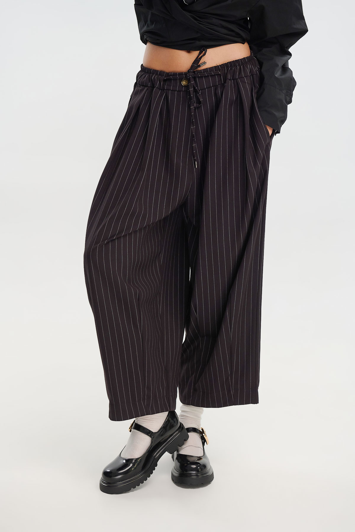 Παντελόνι ριγέ με λάστιχο - Μαύρο, One_size