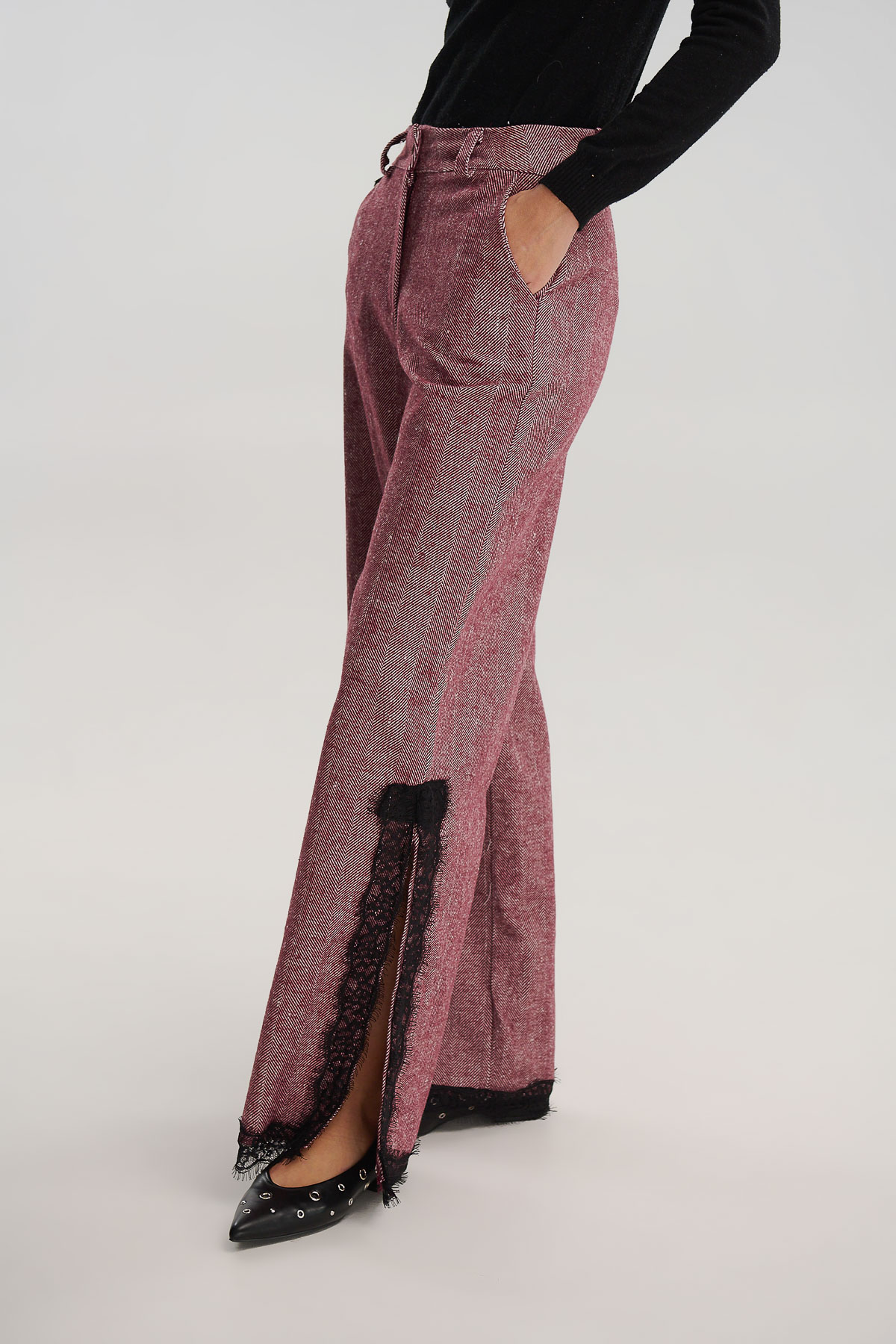 Παντελόνι δαντέλα τελείωμα - Μπορντό, M/L