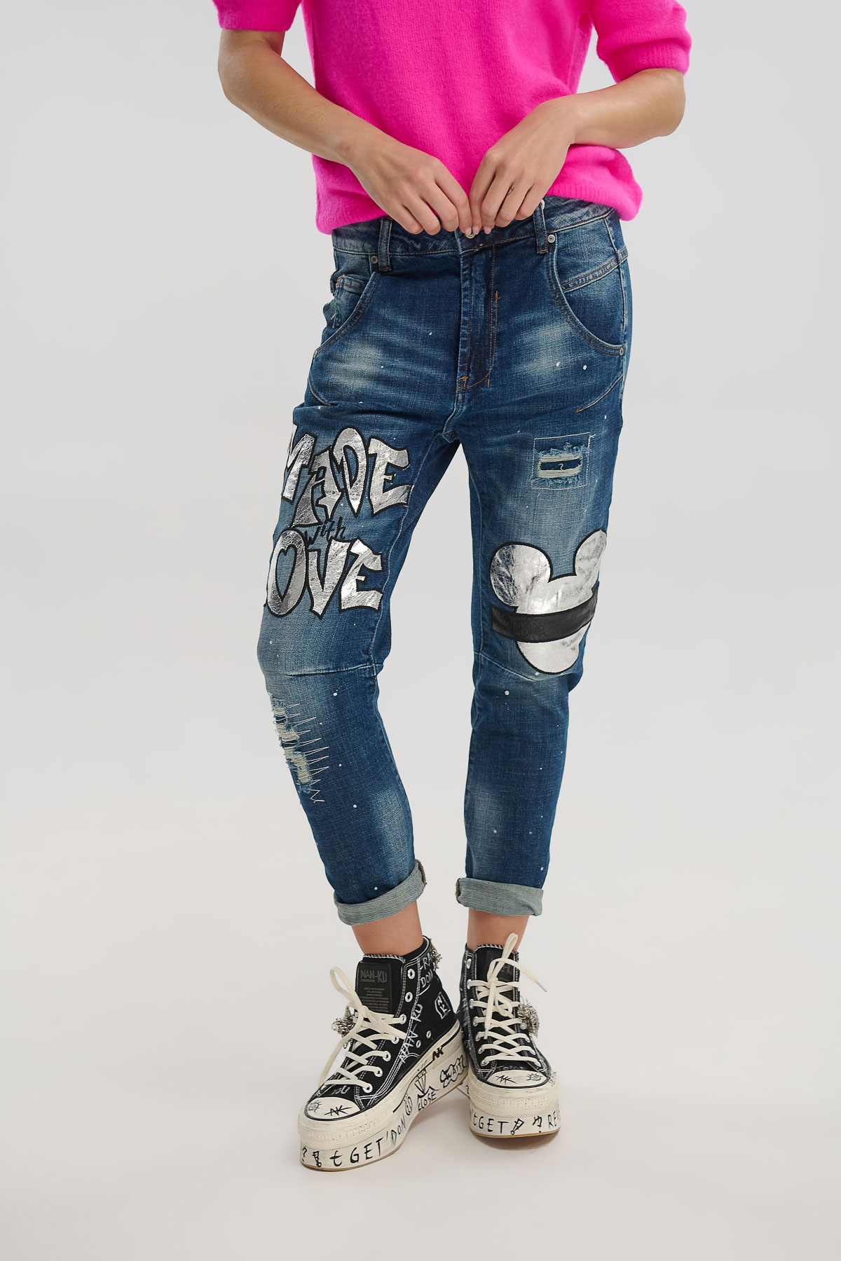 Pants denim mickey metallic - Navy Μπλε, M