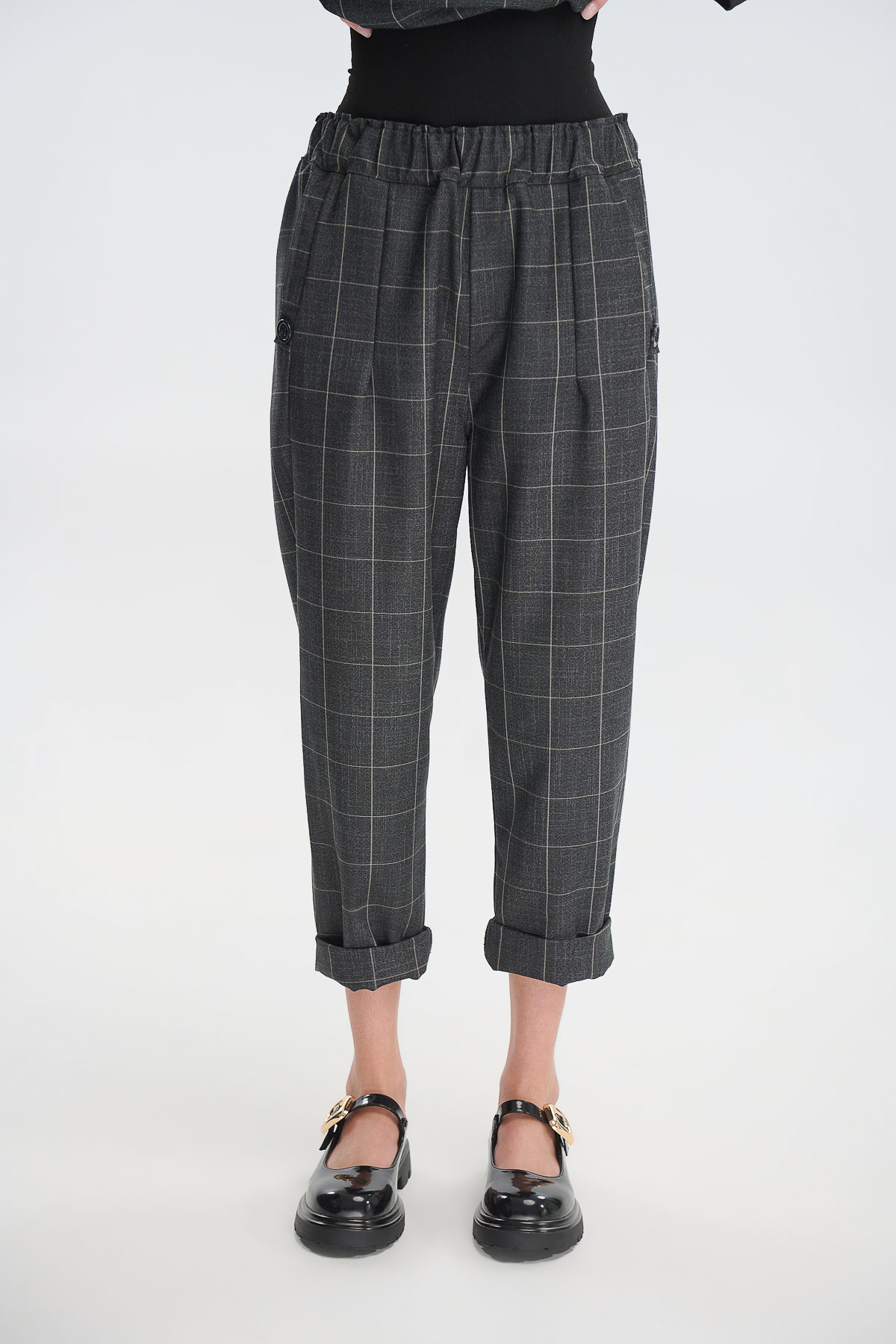 Παντελόνι καρό με λάστιχο - Γκρι, One_size