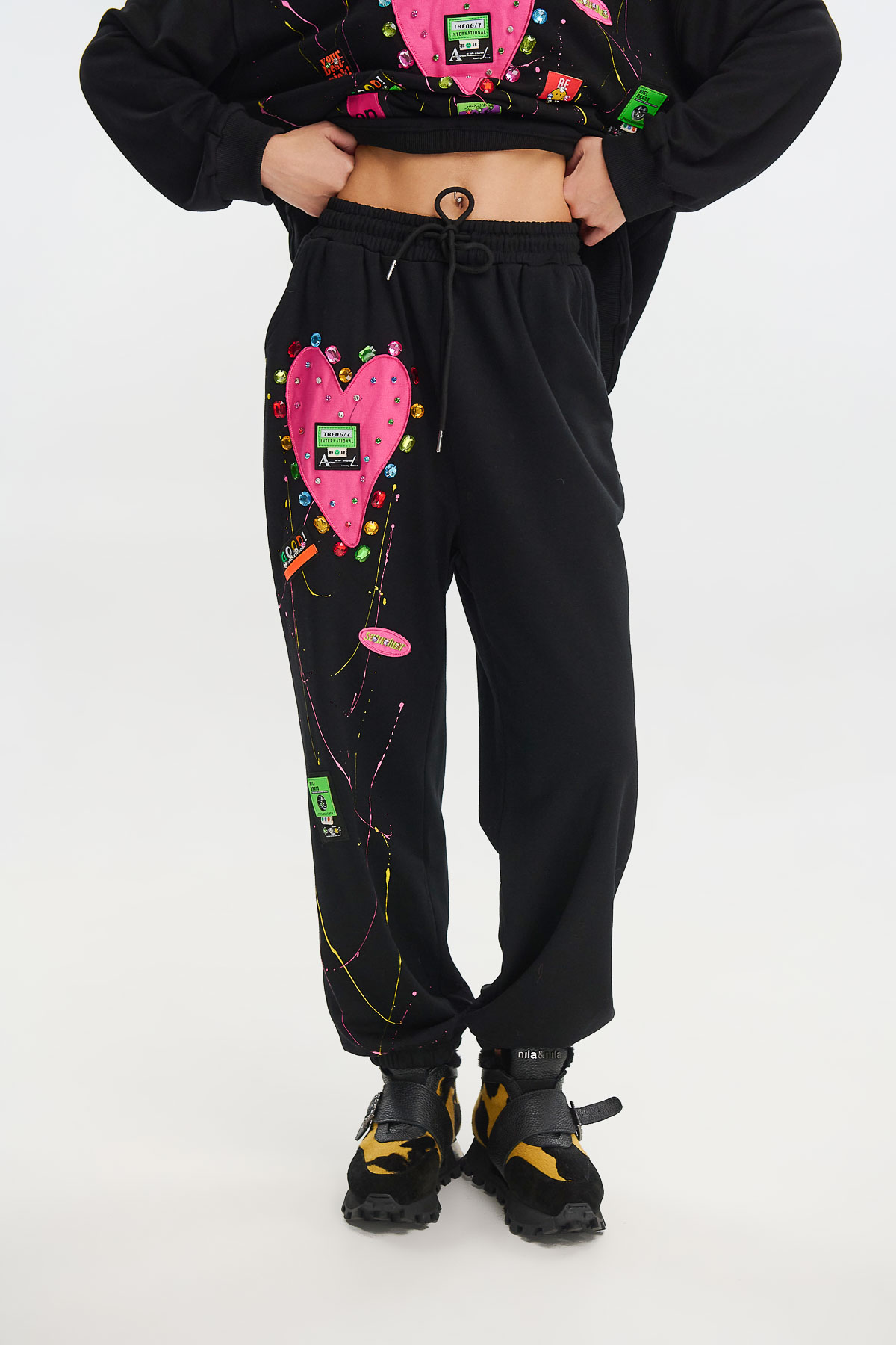 Παντελόνι φόρμας κέντημα κρύσταλλα και στρας - Μαύρο, One_size