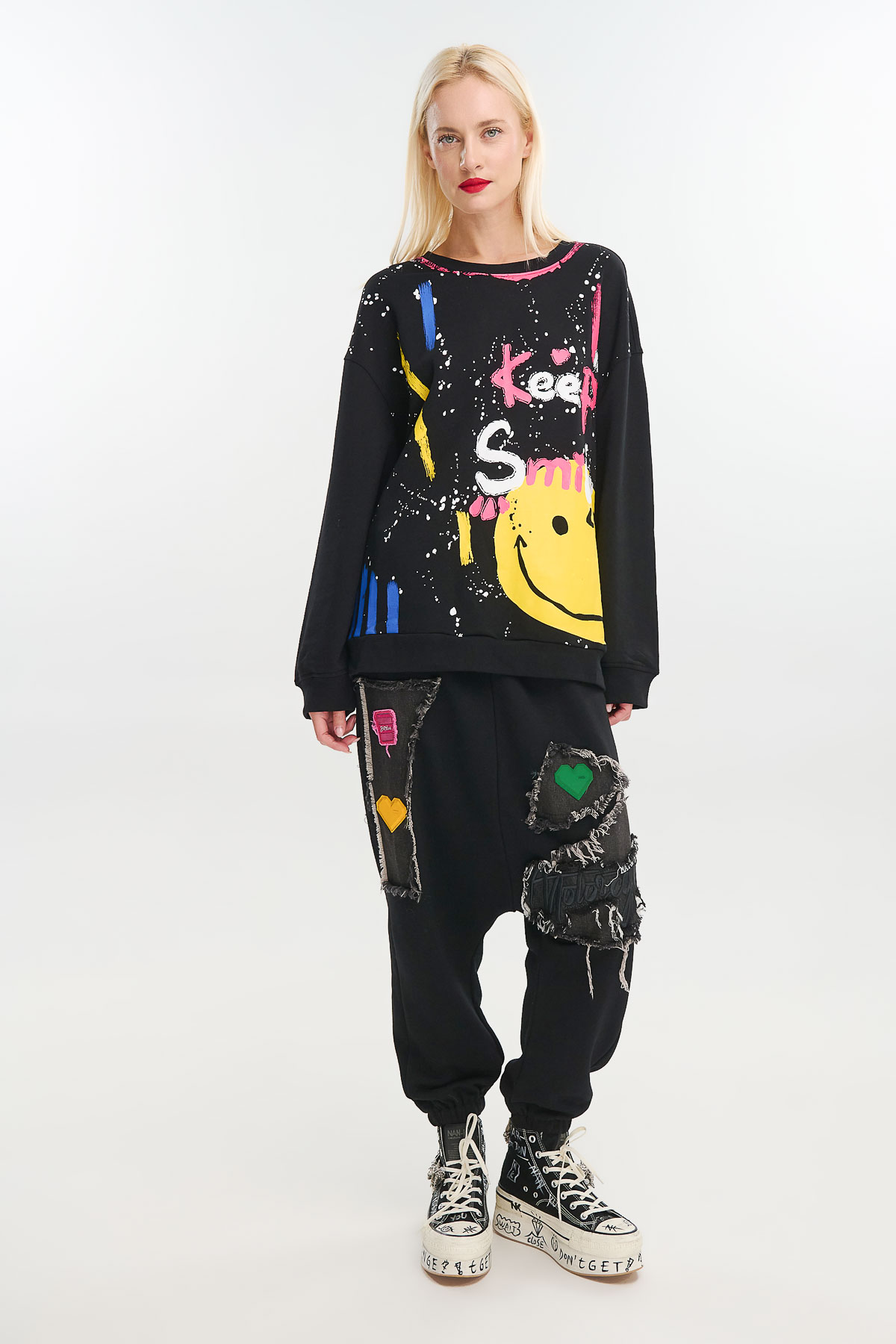 Παντελόνι φόρμας απλικέ 3D - Μαύρο, One_size