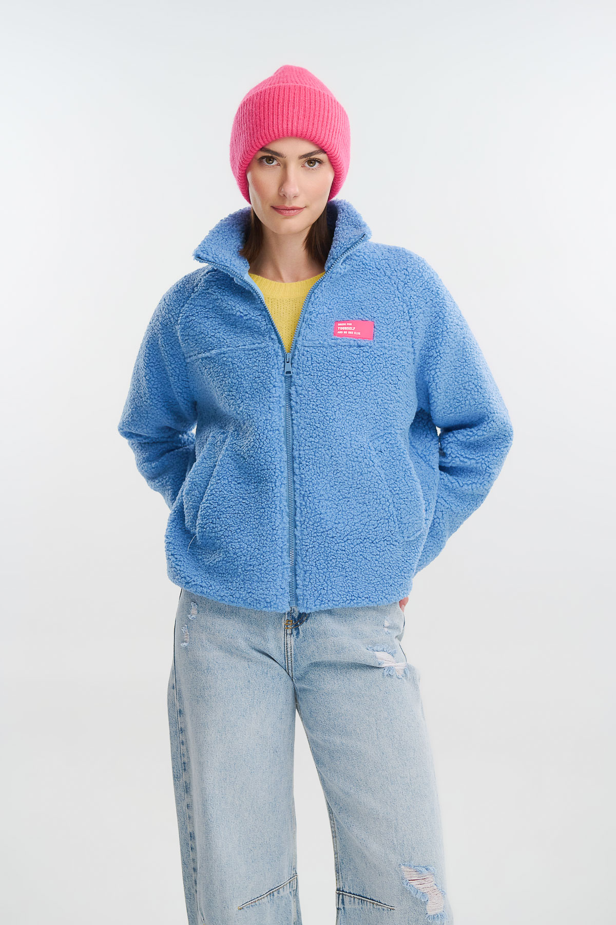 Cardigan zip fluffy - Γαλάζιο, One_size