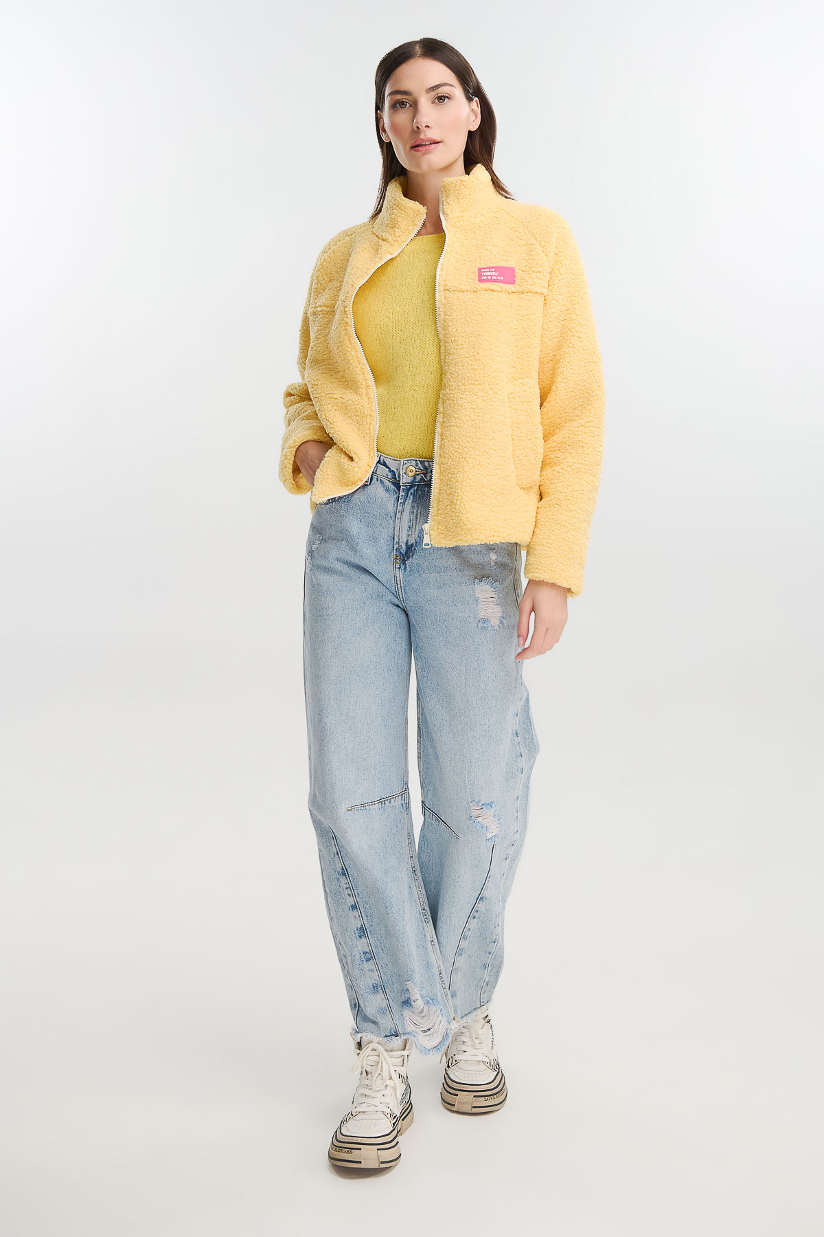 Cardigan zip fluffy - Κίτρινο, One_size