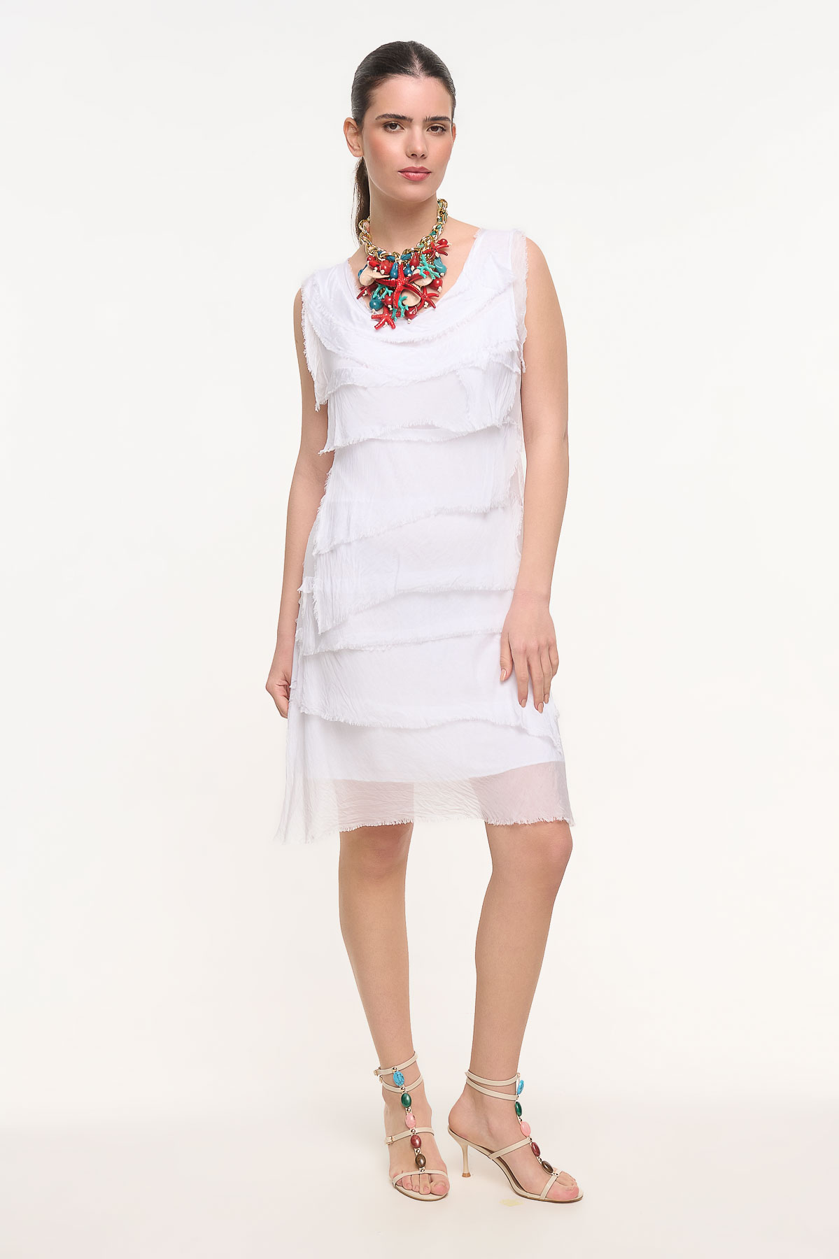 Φόρεμα short silk με βολάν - Λευκό, One_size