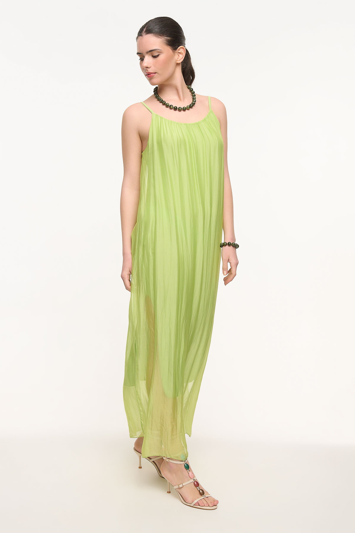 Φόρεμα silk τιράντα long - Λαχανί, One_size