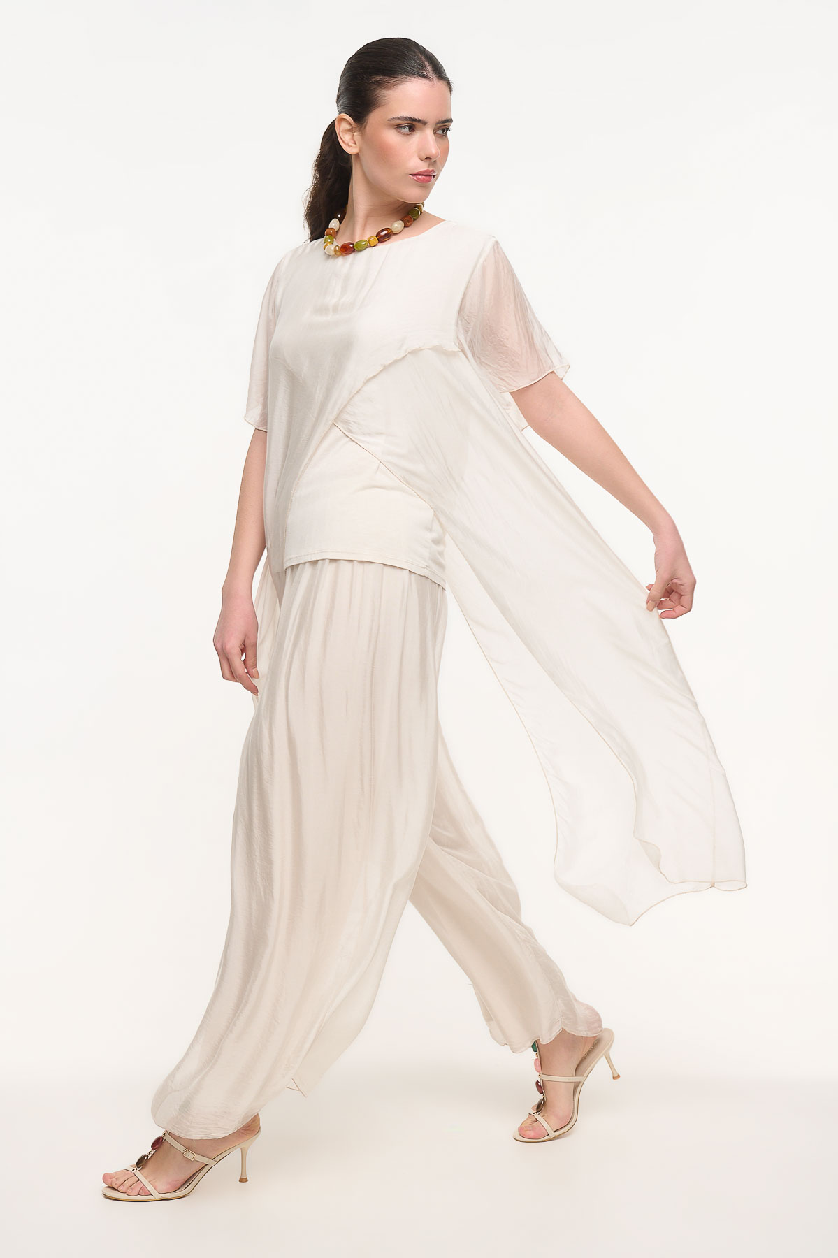 Μπλούζα silk ασύμμετρη - Εκρού, One_size