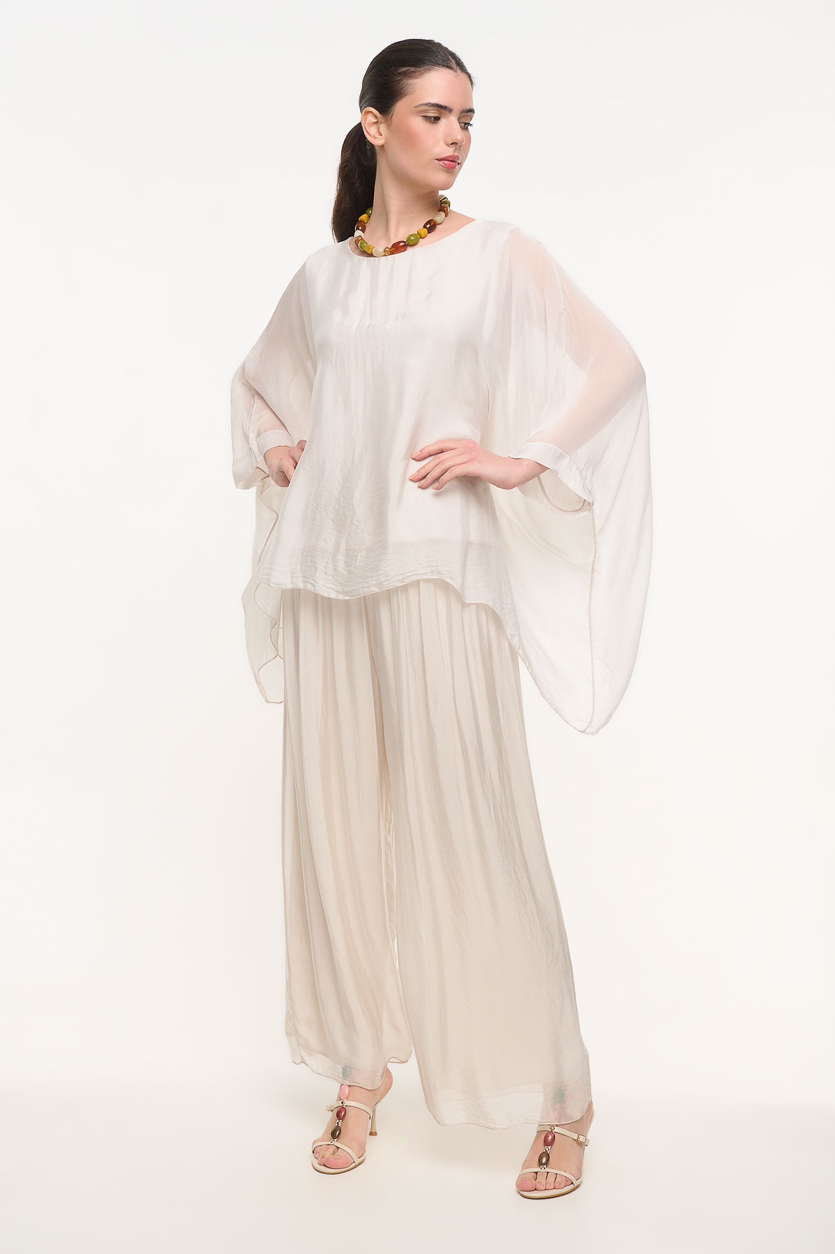 Μπλούζα ασύμμετρη μετάξι - Εκρού, One_size