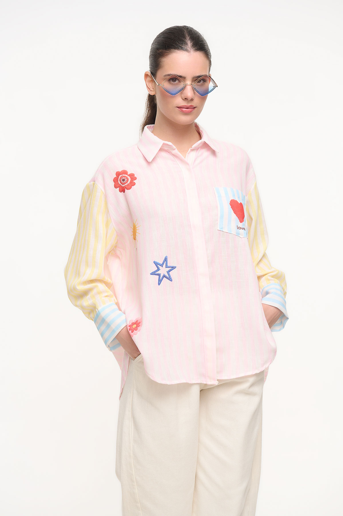 Πουκαμίσα ριγέ Love - Πολύχρωμο, One_size