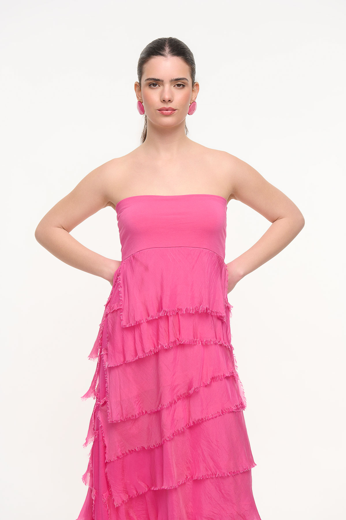 Μεταξωτή Φούστα με Βολάν - Φούξια, One_size