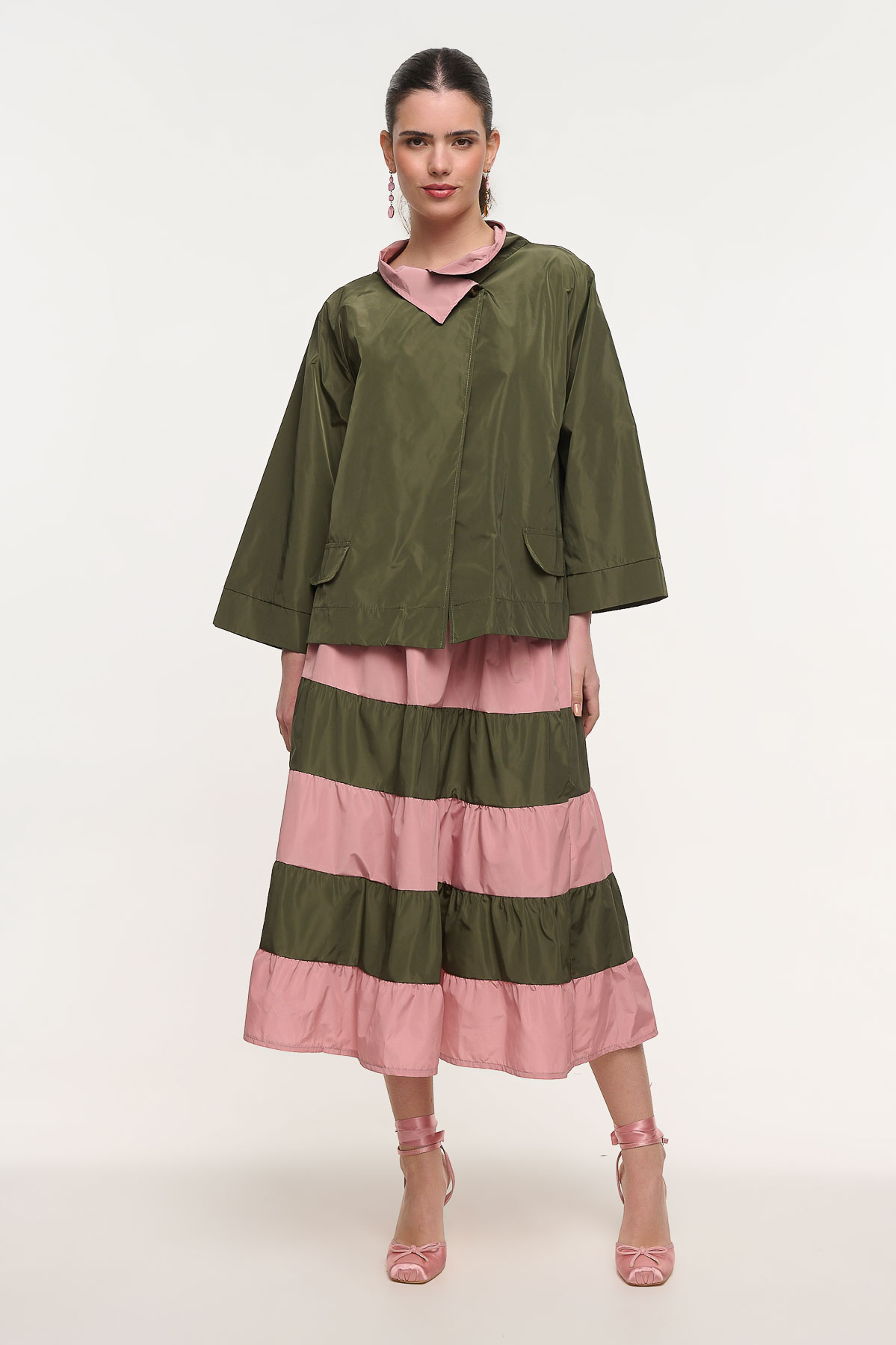 Σετ Bolero Jacket & Midi Φούστα - Χακί, One_size