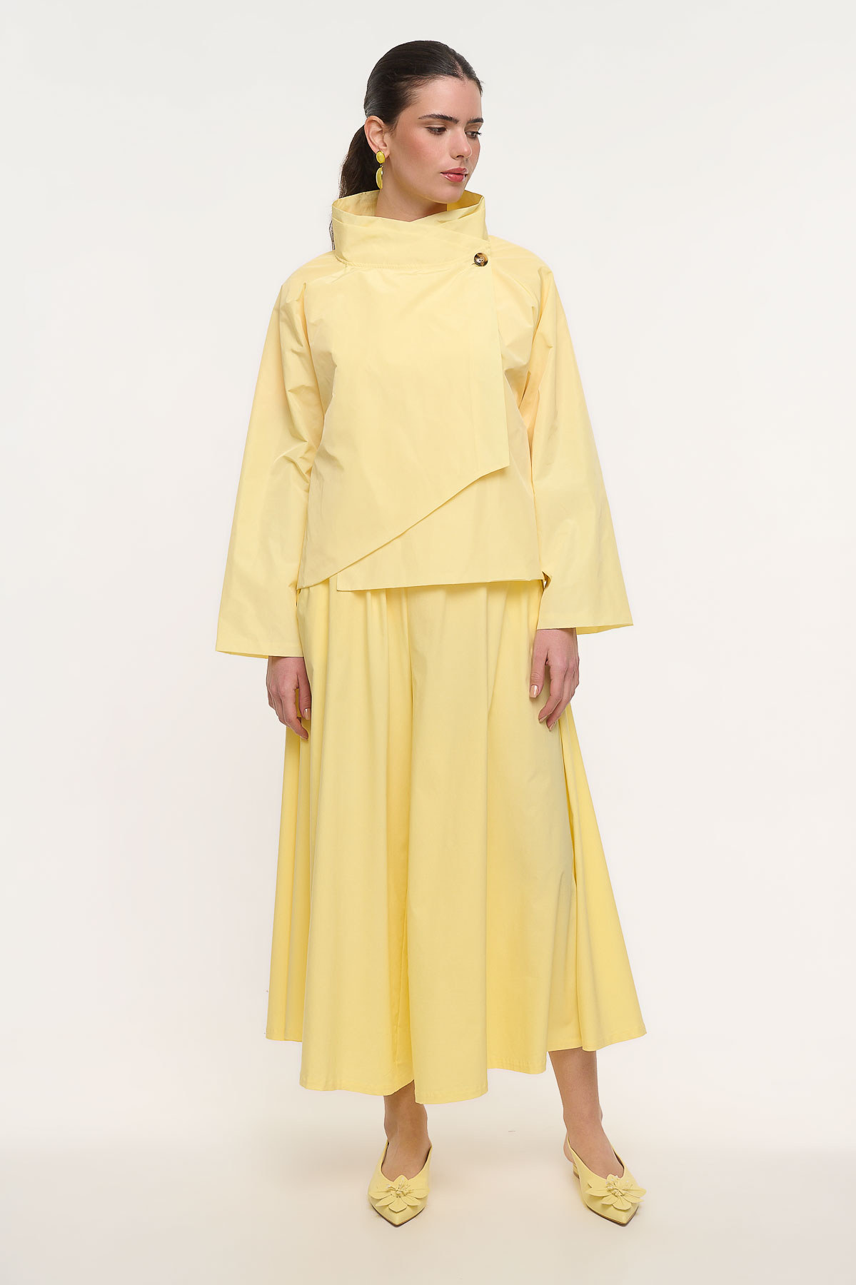 Jacket bolero ταφτά με κουμπί - Κίτρινο, One_size