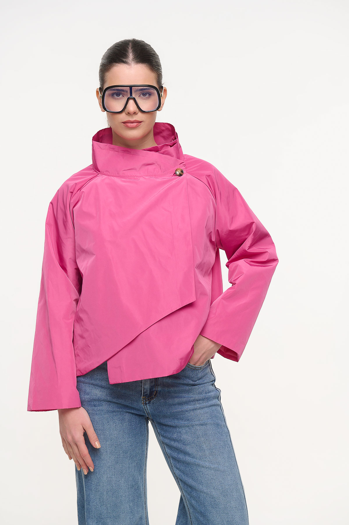 Jacket bolero ταφτά με κουμπί - Φούξια, One_size