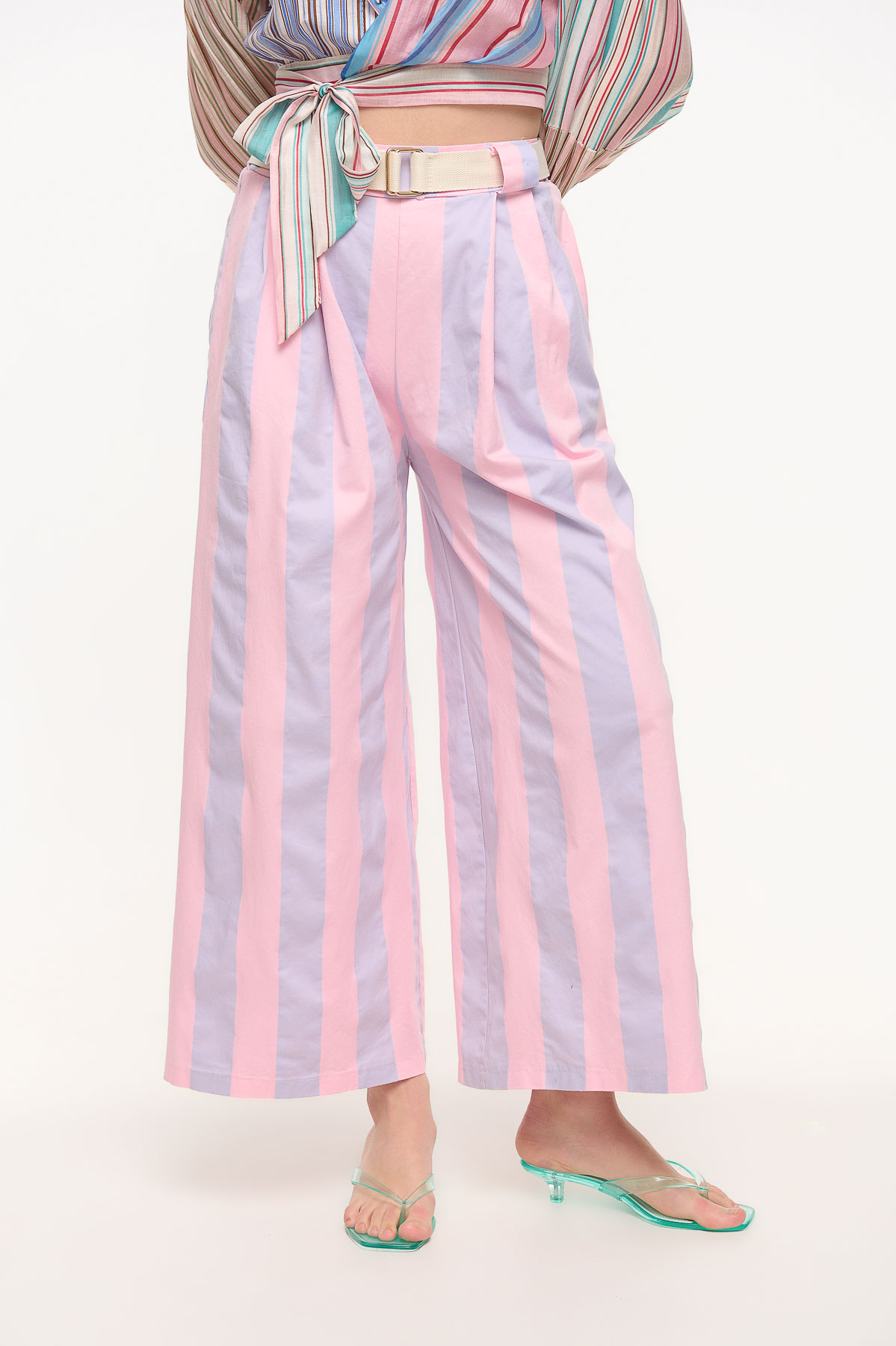 Παντελόνα βαμβακερή ριγέ - Ροζ, One_size