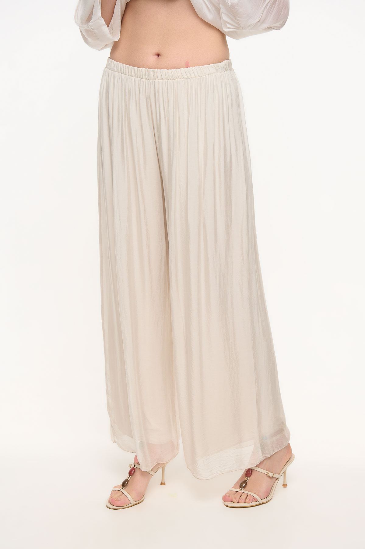 Μεταξωτή Παντελόνα με Λάστιχο - Εκρού, One_size