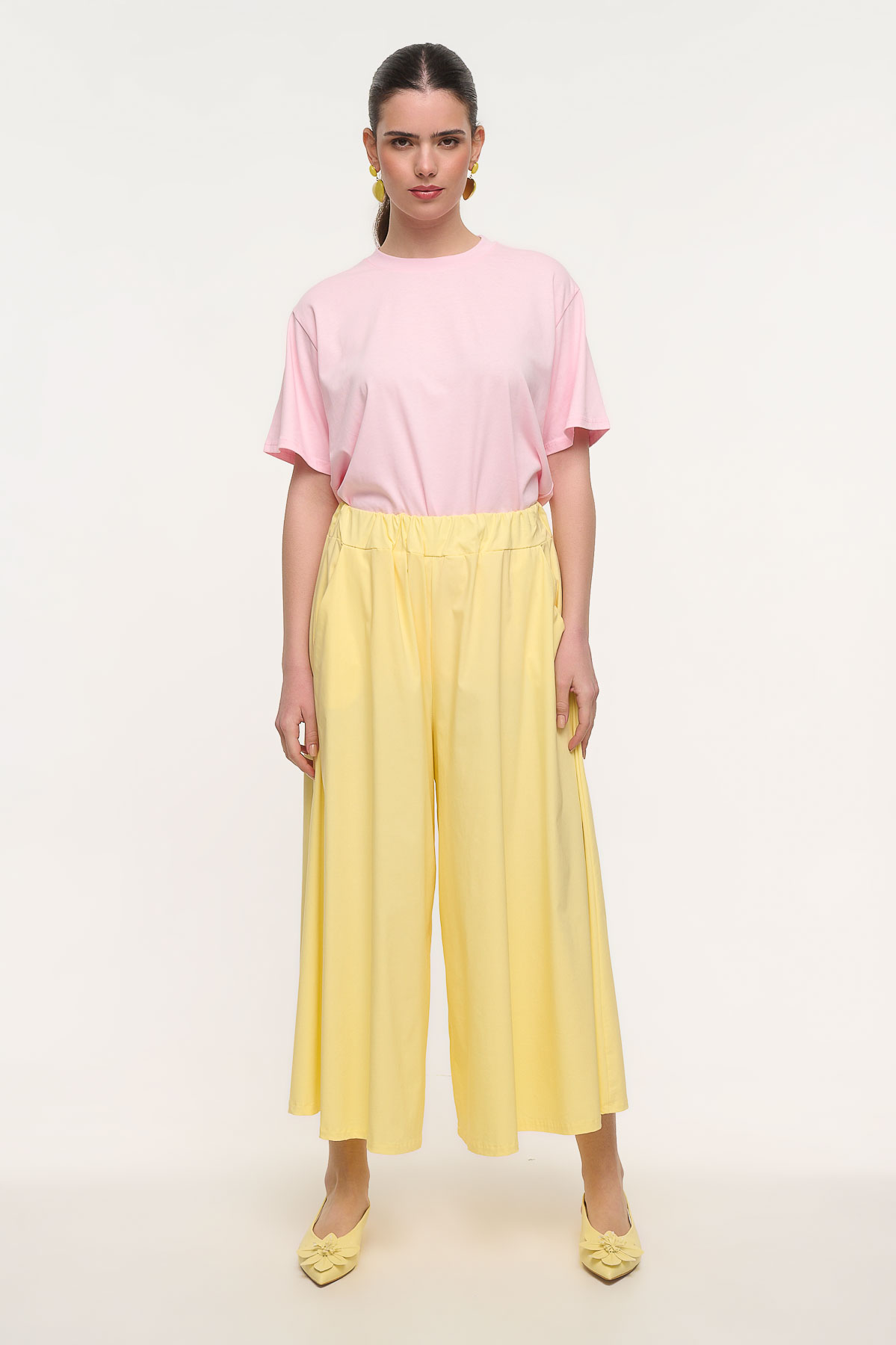 Παντελόνα καμπάνα βαμβακερή - Κίτρινο, One_size
