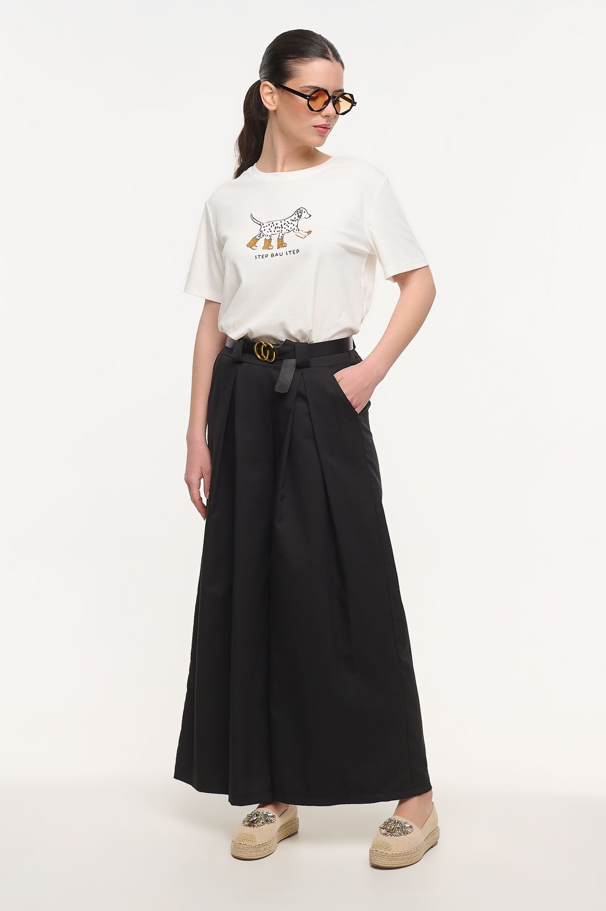 Παντελόνα με πιέτες - Μαύρο, One_size