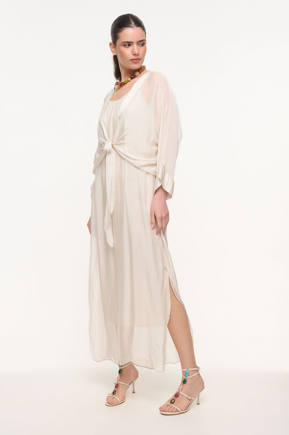 Bolero μεταξωτό με δέσιμο - Εκρού, One_size